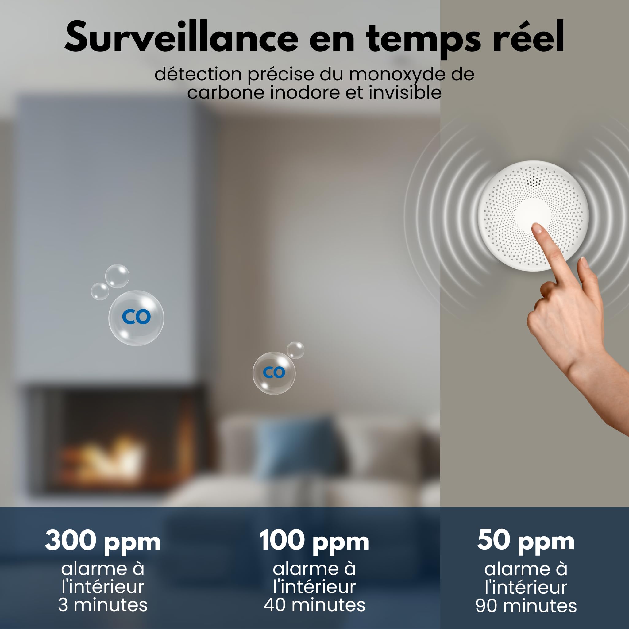 Aroha Link Détecteur Combiné avec Fumée et Monoxyde de Carbone Interconnecté - Batterie de 10 Ans – Alarme Incendie & Détecteur de CO Connecte - 3 pièces