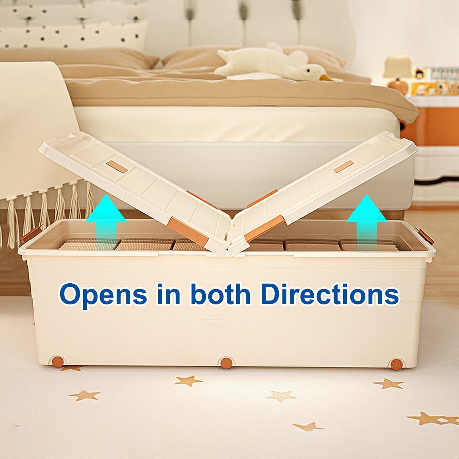 Under Bed Storage with Wheels, Washable Storage Bins Under Bed, Double Doors, for Clothes, Blankets, Toys, Shoe(100x50x16.5cm/39x20x6in)