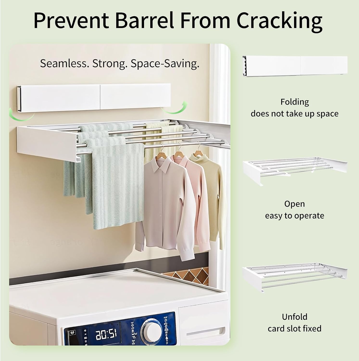 Wall Mounted Clothes Drying Rack Foldable 23.6" Laundry Room Space Saving