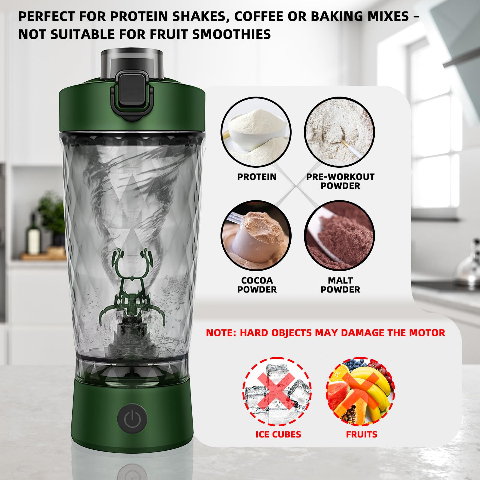 Bouteille shaker électrique de protéines pour milkshakes et substituts de repas, sans BPA, tasse mélangeur portable avec rangement de suppléments, gobelet shaker rechargeable par USB pour milkshakes