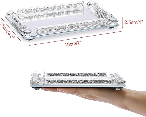 Miniatura 5 de Sumnacon Jabonera de cristal con espejo, barra de jabón brillante para encimera, soporte de jabón plateado con diamantes triturados para baño,