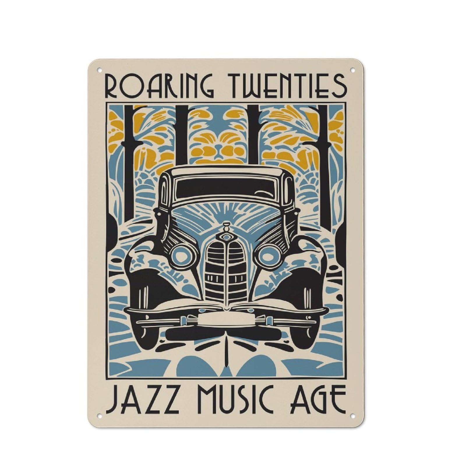 Junmoney Style-3 Roaring Twenties Jazz Music Age Vintage Metal Wall Decor 40X30cm, Vintage Metal Sign For Hallway, Home Bar, Garage Or Study