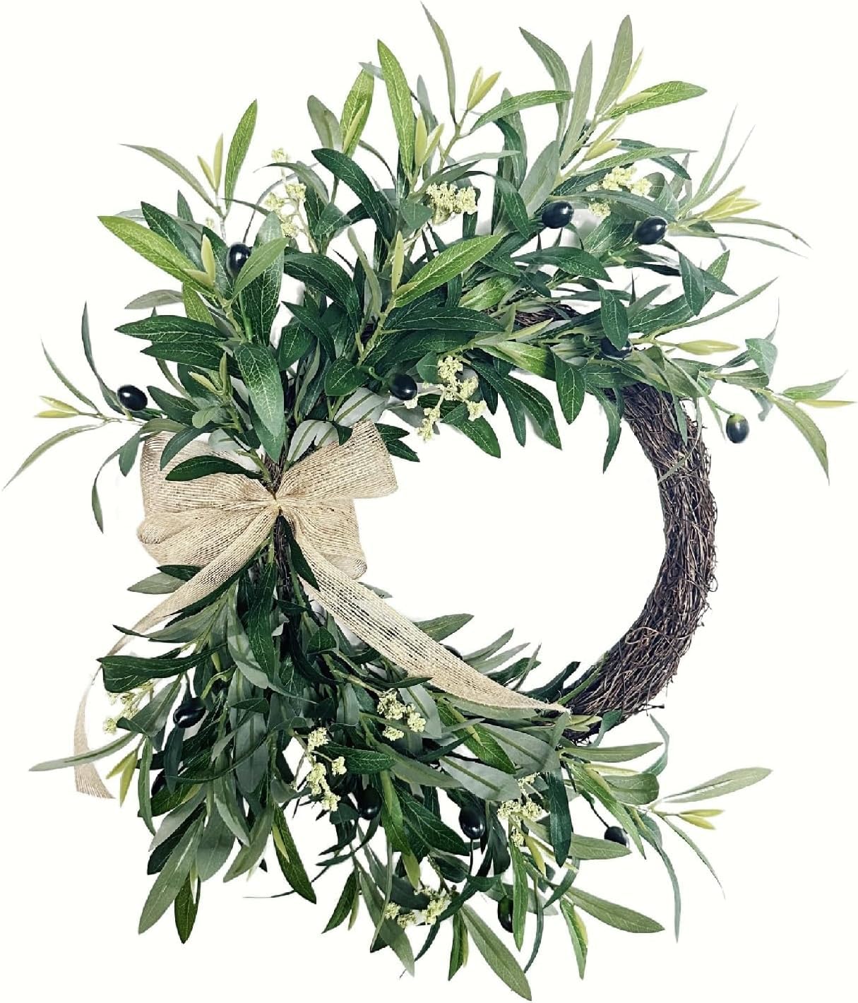 Olive Wreath for Front Door - 50cm/20 Inch Artificial Greenery Wreath,pring Summer Green Wreath Lifelike Spring Summer Decor for Farmhouse, Wedding, Home, Window, Wall & Fireplace