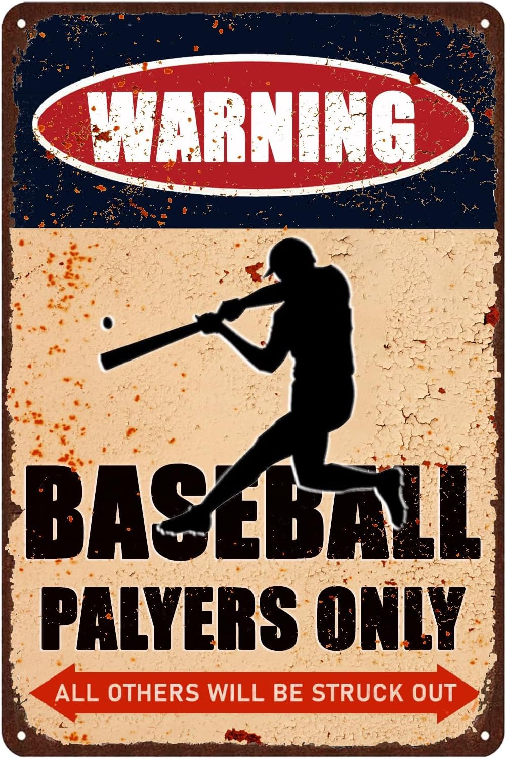 Anceky Vintage Metal Sign Warning Baseball Players Only, Funny Man Cave Decor Retro Tin Sign, Rustic Home Coffee Bar Wall Art Decor 12x16 Inch
