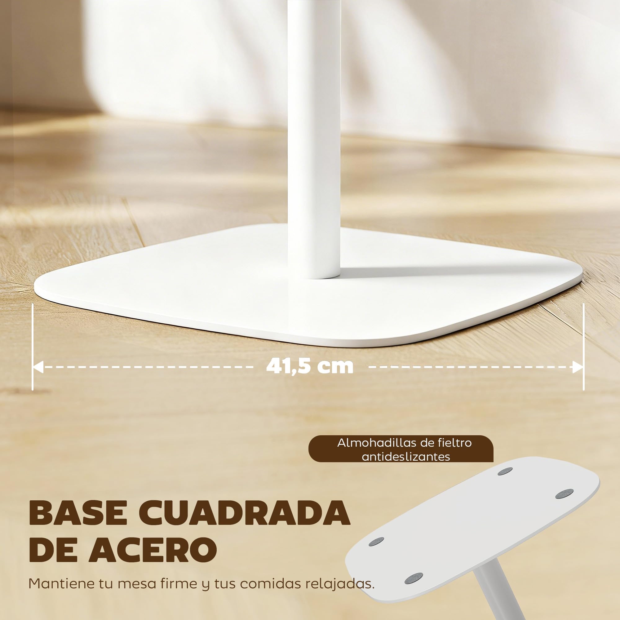 HOMCOM Mesa de Comedor Pequeña para 2 60x60x75cm Madera Natural y Blanco | Mesa de Cocina Cuadrada para 2 Personas, Base Cuadrada de Acero, para Espacios Pequeños, Salón