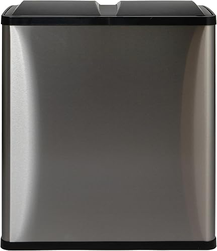 Miniatura 4 de Reciclador de basura con sensor de doble compartimento de acero inoxidable con tapas de cierre suave  Dos contenedores de 30 litros8 galones, color
