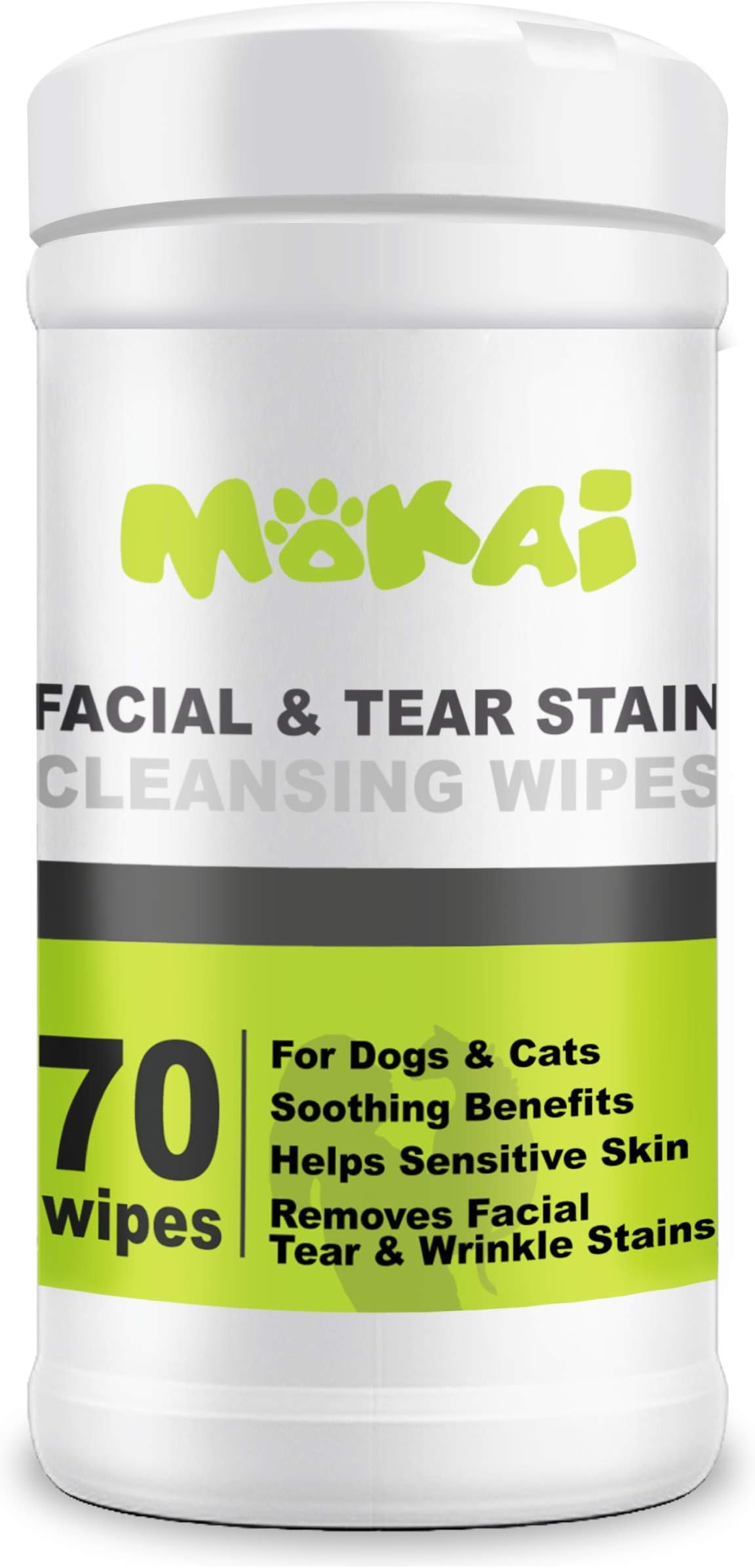 MOKAIFace and Eye Wipes for Dogs and Cats | Soft Fragrance-Free Formula Dog Face Wipes and Dog Eye Wipes Great for Cleansing Wrinkles Removing Saliva Stains and As Dog Eye Stain Remover (60 Wipes)