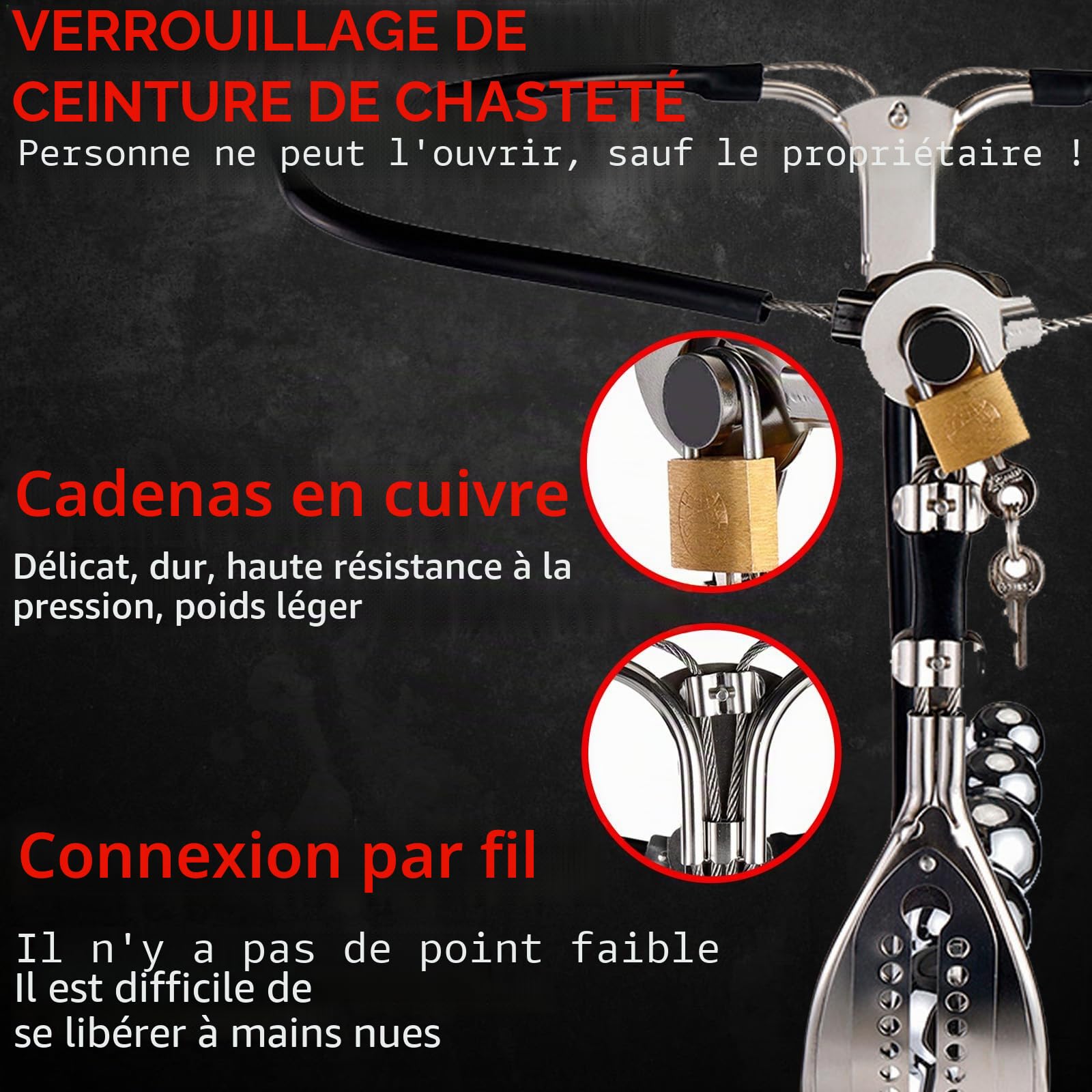 Ceinture de chasteté pour femme, en acier inoxydable réglable ceinture de chasteté pour femme Ceinture de chasteté verrouillable pour femme Invisible Fétiche Bondage Jouet sexuel pour femme Appareil