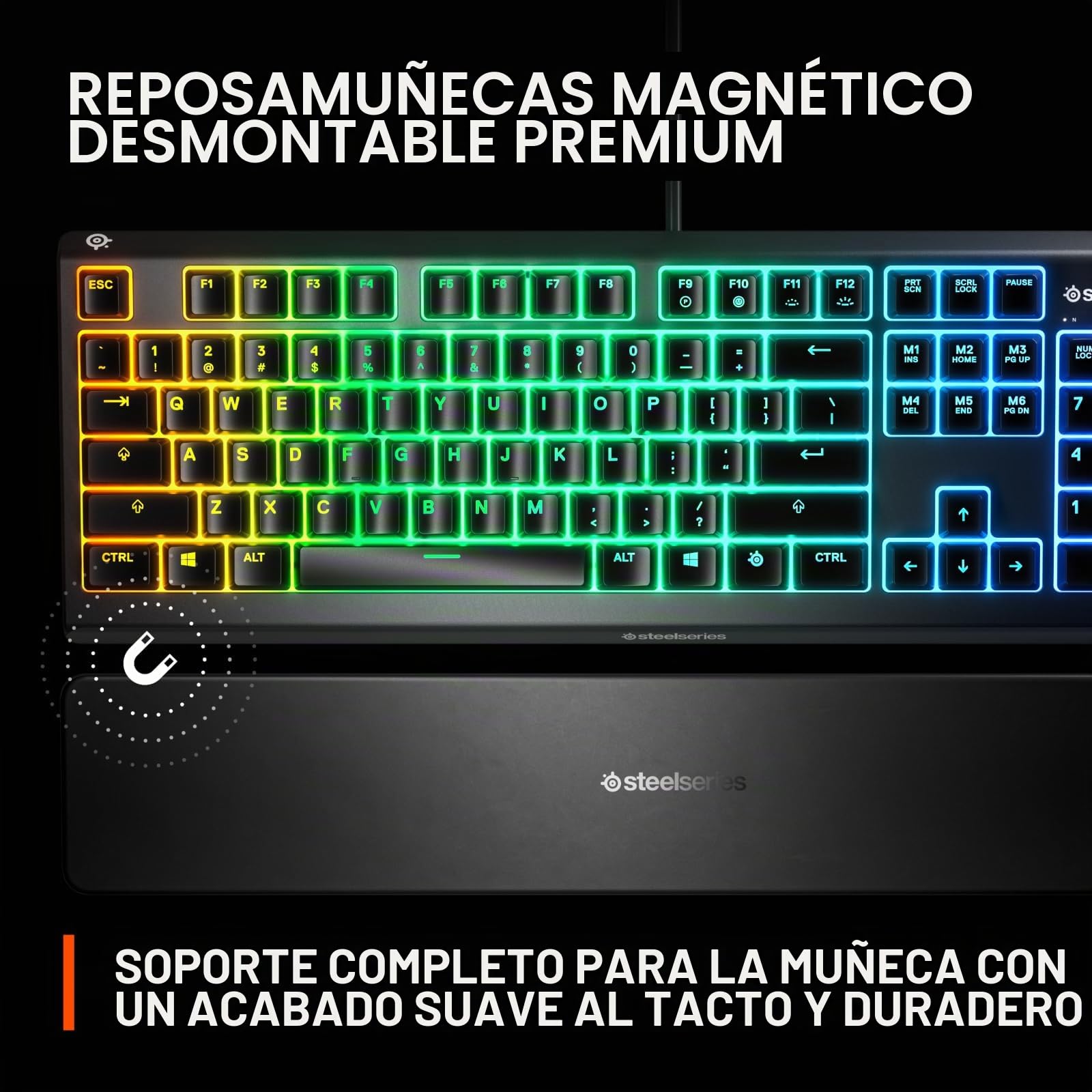 Steelseries Apex 3 RGB Gaming Keyboard - Iluminación RGB de 10 Zonas - IP32 Resistente al Agua - Reposamuñecas magnético Premium (Interruptor silencioso para Juego)