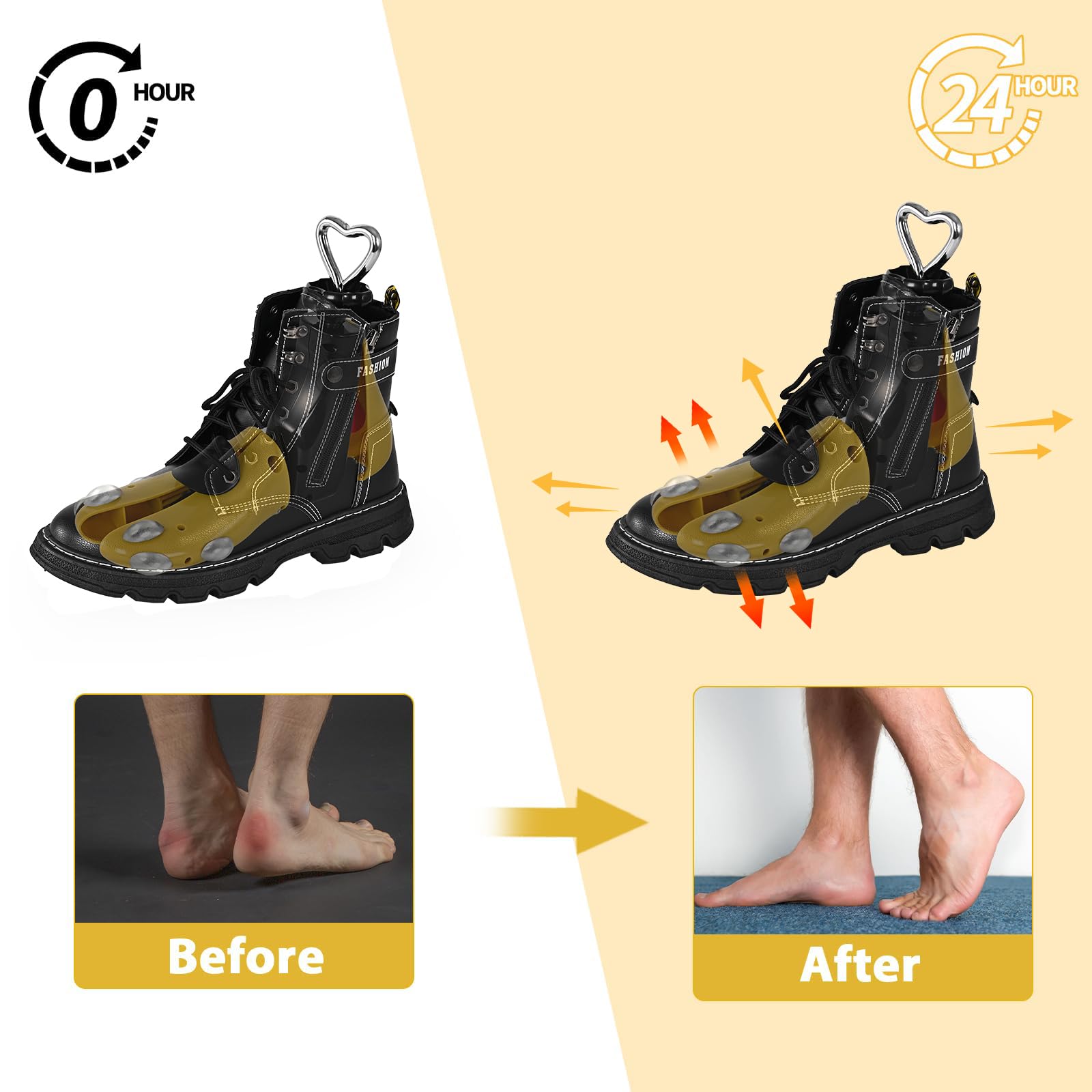Estirador de zapatos para mujeres y hombres, estirador de botas, ajustable, unisex, pies anchos, S tapón de metal amarillo (para Wm 6-11; M 5-9.5), paquete de 2