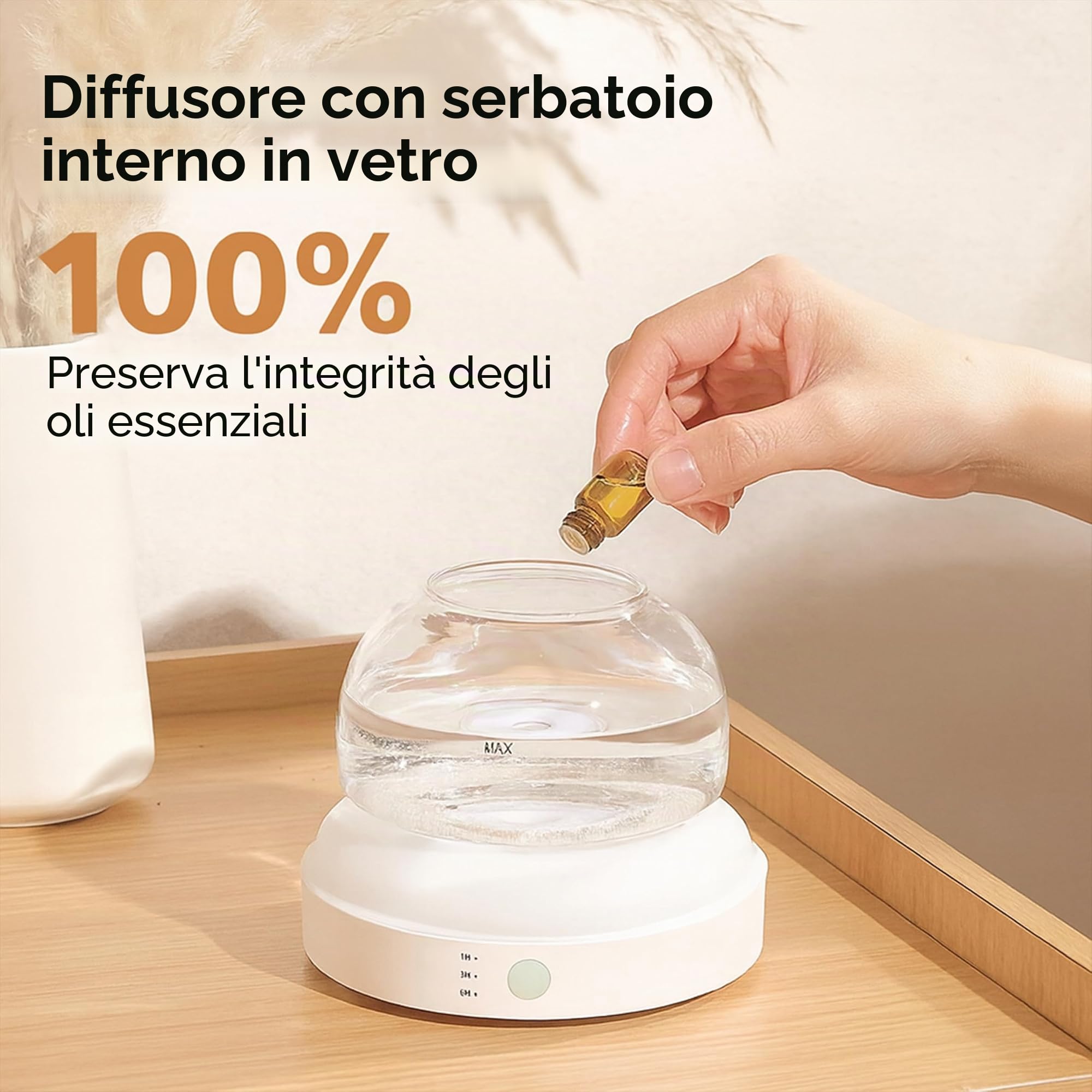 ALMA Diffusore & Umidificatore di Oli Essenziali con Serbatoio in Vetro da 200 ML – Aromaterapia elegante con Vetro, Illuminazione LED d'Atmosfera 10 ore di Nebbia lenitiva (White)