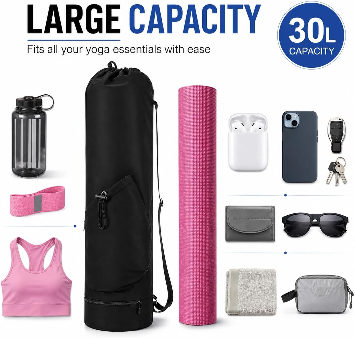Yoga Mat Bag & Carrier with Water Bottle Holder and Wet Pocket, 31" x 7.5" image 5