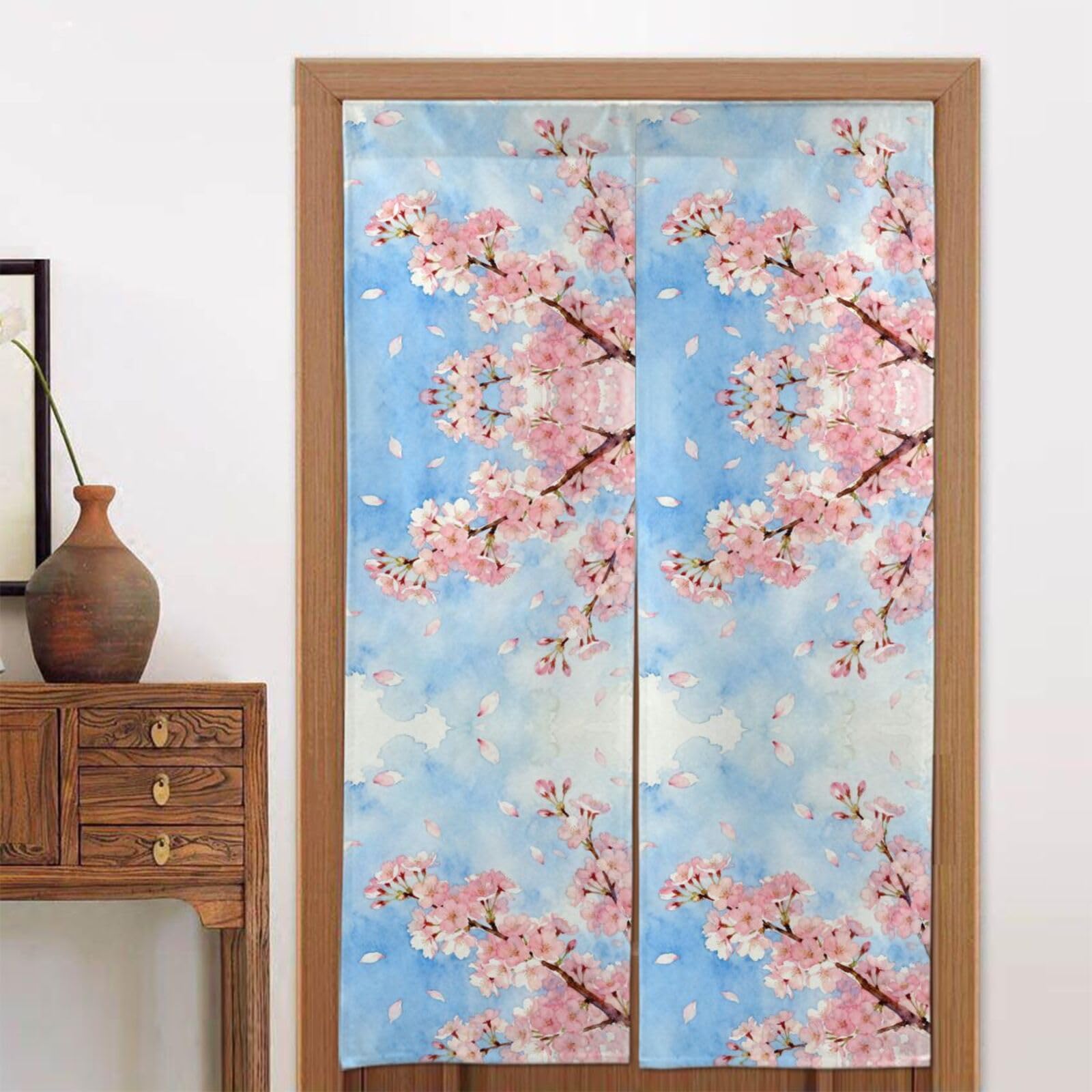CNTDBU Spring Cherry Bloom Door Curtain 34x56 Inch-Room Divider Panel for Privacy, Entryway Screen for Kitchen Bedroom