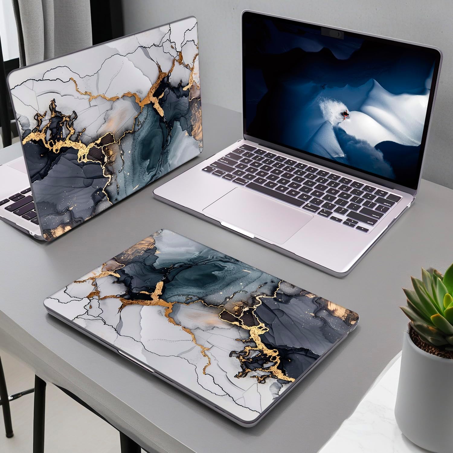 Compatible with M4 MacBook Air 15 Inch Case 2025 2024 2023 Model A3241 A3114 A2941 M3 M2, Pattern Plastic Hard Shell Case Keyboard Cover Screen Film for Mac Air 15.3 Inch M5 2026, Black Marble