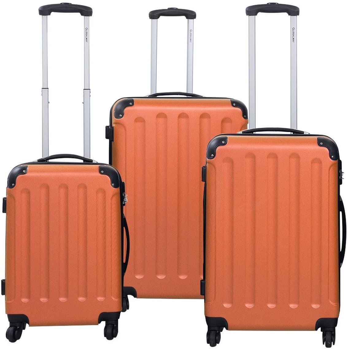 Luggage Spinner 3 Pcs Travel Set Bag ABS+PC Trolley Suitcase Orange Hard Shell