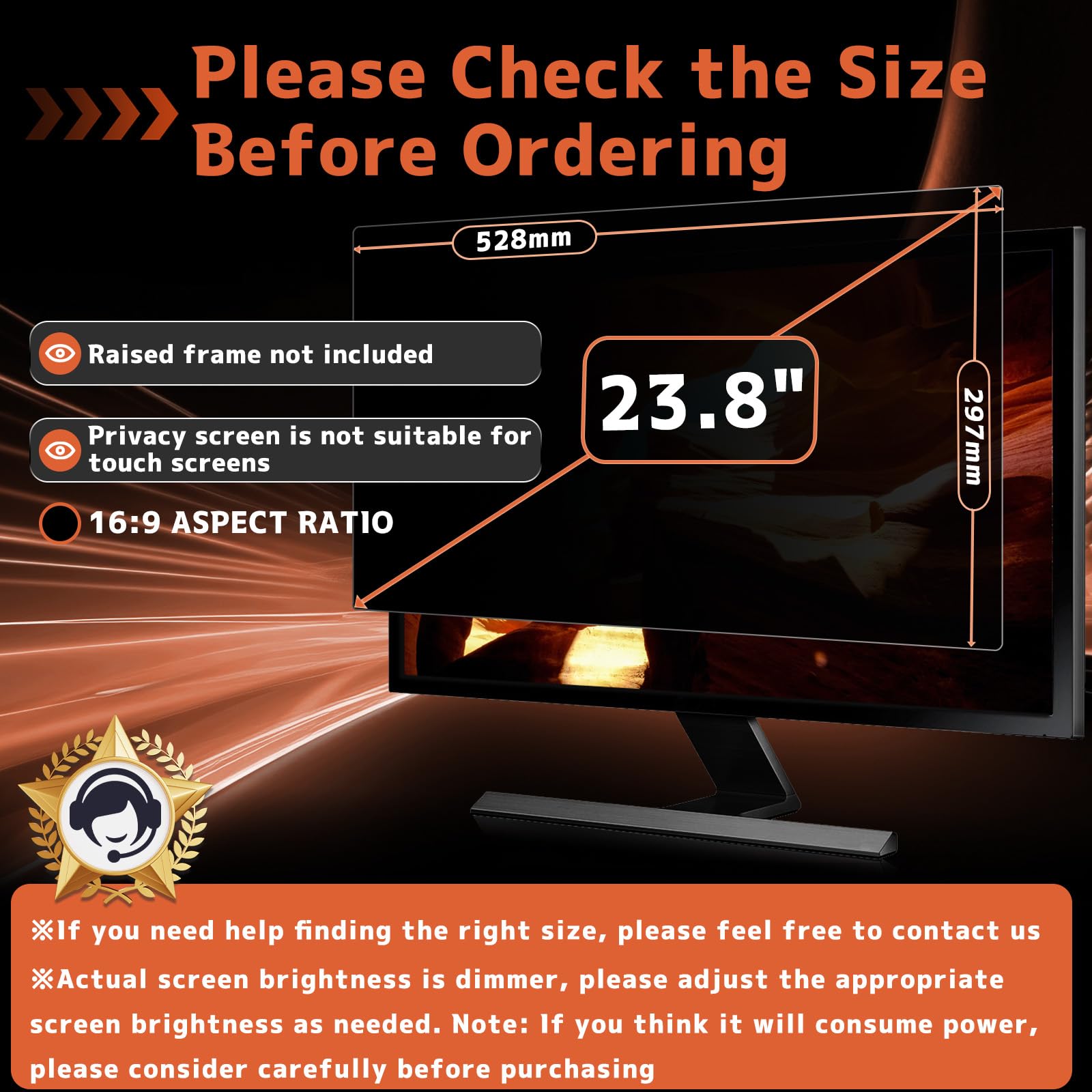 Filtro privacy per monitor, 23,8 pollici, 16:9, filtro per computer e desktop, anti-spy, anti-luce blu e antiriflesso per monitor da 23,8"
