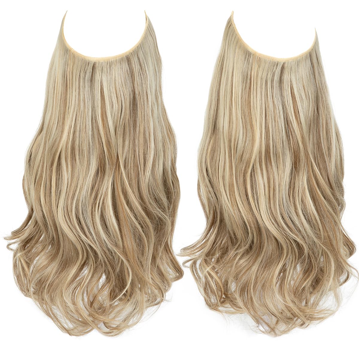 SARLA Invisible Wire Hair Extensions with 3 Clips Short 14 Inch Synthetic Wavy Curly Hairpiece for Women Adjustable Transparent Headband Bahama Beige - Image 2