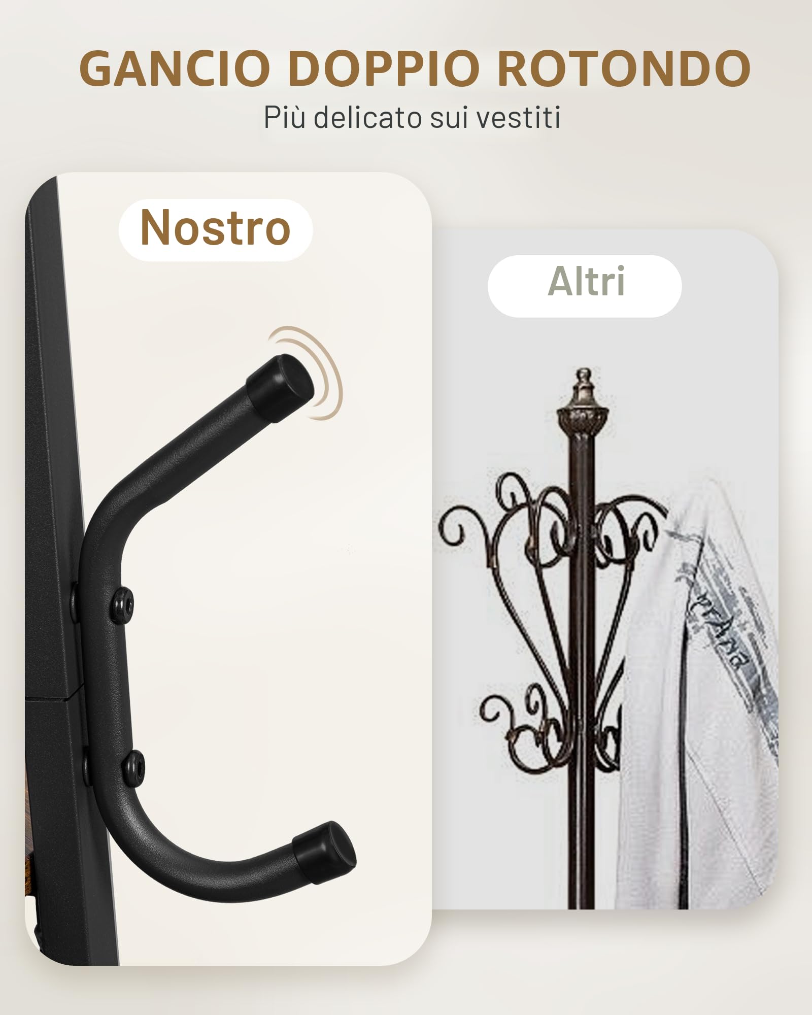 Hzuaneri Appendiabiti da Ingresso, 33 x 33 x 182,5 cm, Attaccapanni da Terra con 3 Ripiani, 16 Ganci, 1 cesto, per sciarpe, borse, cappelli, per ingresso, soggiorno, Marrone Rustico e Nero CR27301B
