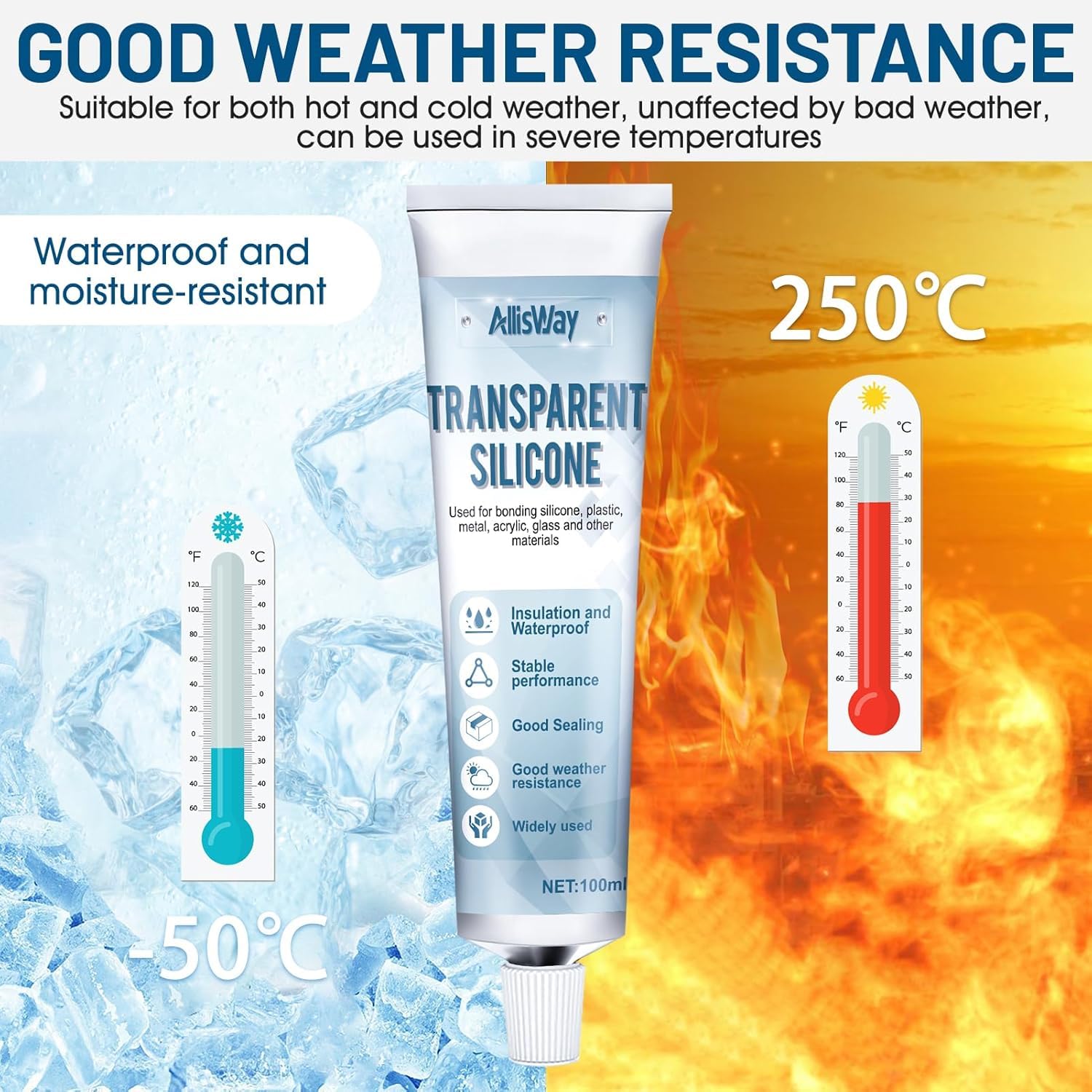 Klej silikonowy, przezroczysty, wodoodporny, silikonowy klej, nadaje się do klejenia tworzywa sztucznego, szkła, akrylu, silikonu itp., 100 ml