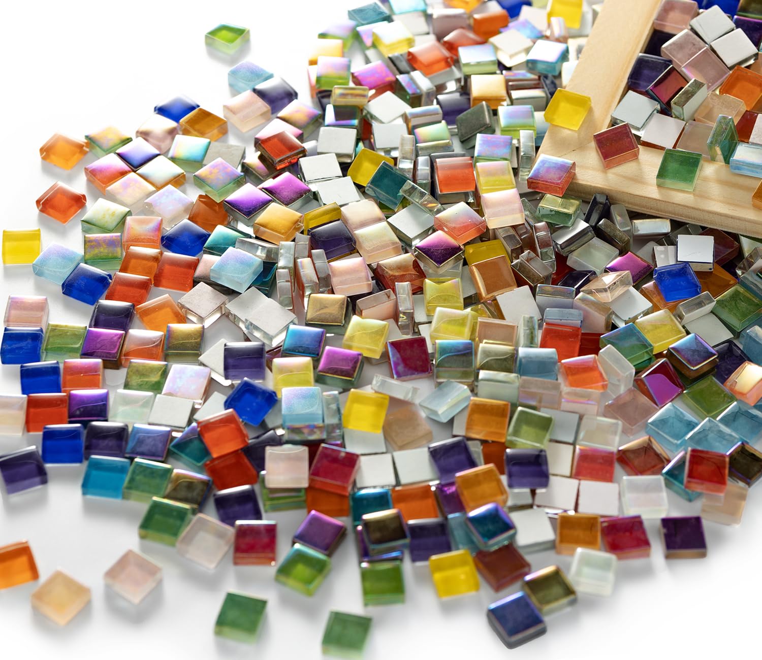 Lanyani Iridescent Crystal Mosaic Glass Bulk for Crafts, Bright Rainbow Small Glass Tiles Pieces for Mosaic DIY