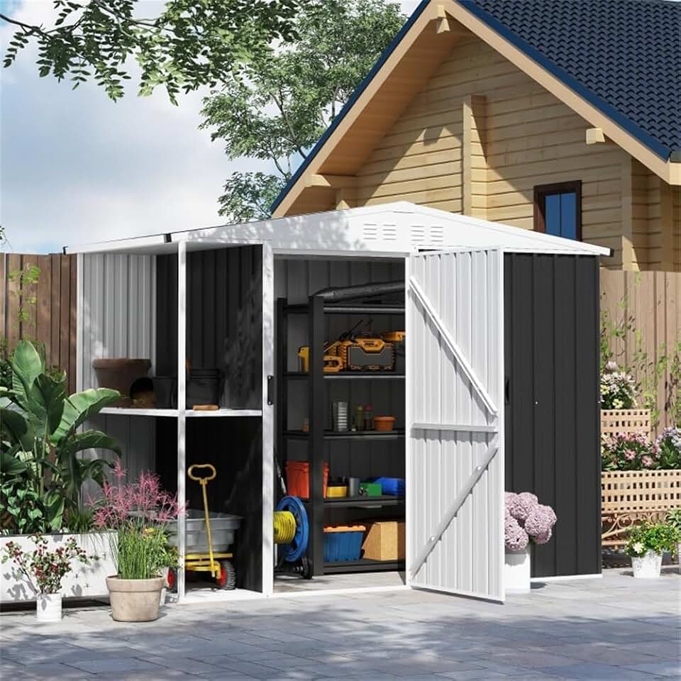 Heavy-Duty Galvanized Steel Garden Storage Shed for Outdoor Tools, Lawn Equipment, and Yard Supplies with Lockable Door