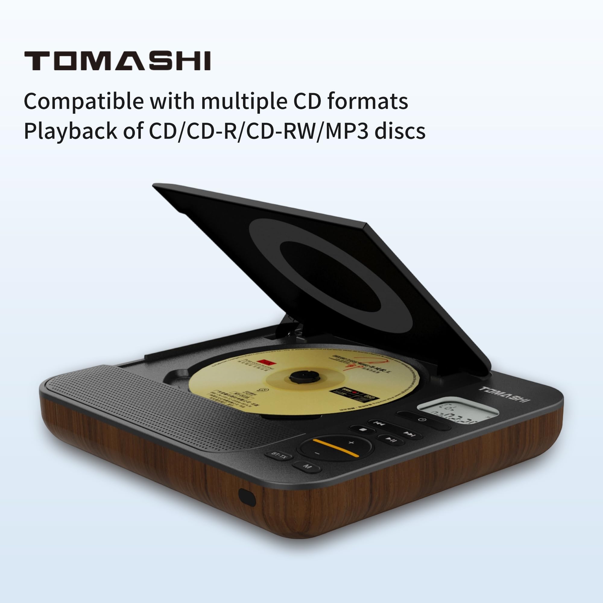 TOMASHI Lettore CD portatile Boombox – 2000 mAh ricaricabile, Hi-Fi stereo, ricarica rapida di tipo C, telecomando, modalità multipla (CD/MP3/USB/SD) con display LCD