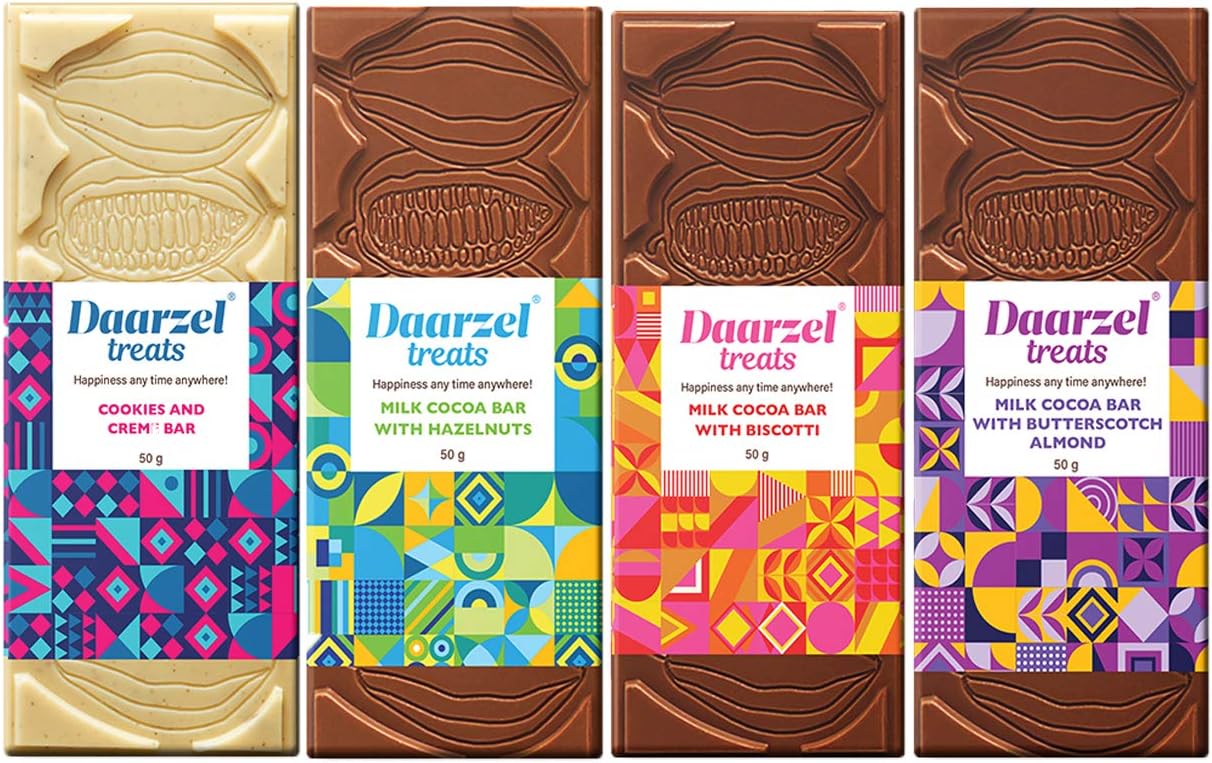 Ambriona Chocolate Boxes, Daarzel Treats With Cookies Hazelnut Biscotti & Butterscotch Almonds Flavores, Pack of 4, Valentine day Diwali Gift Pack