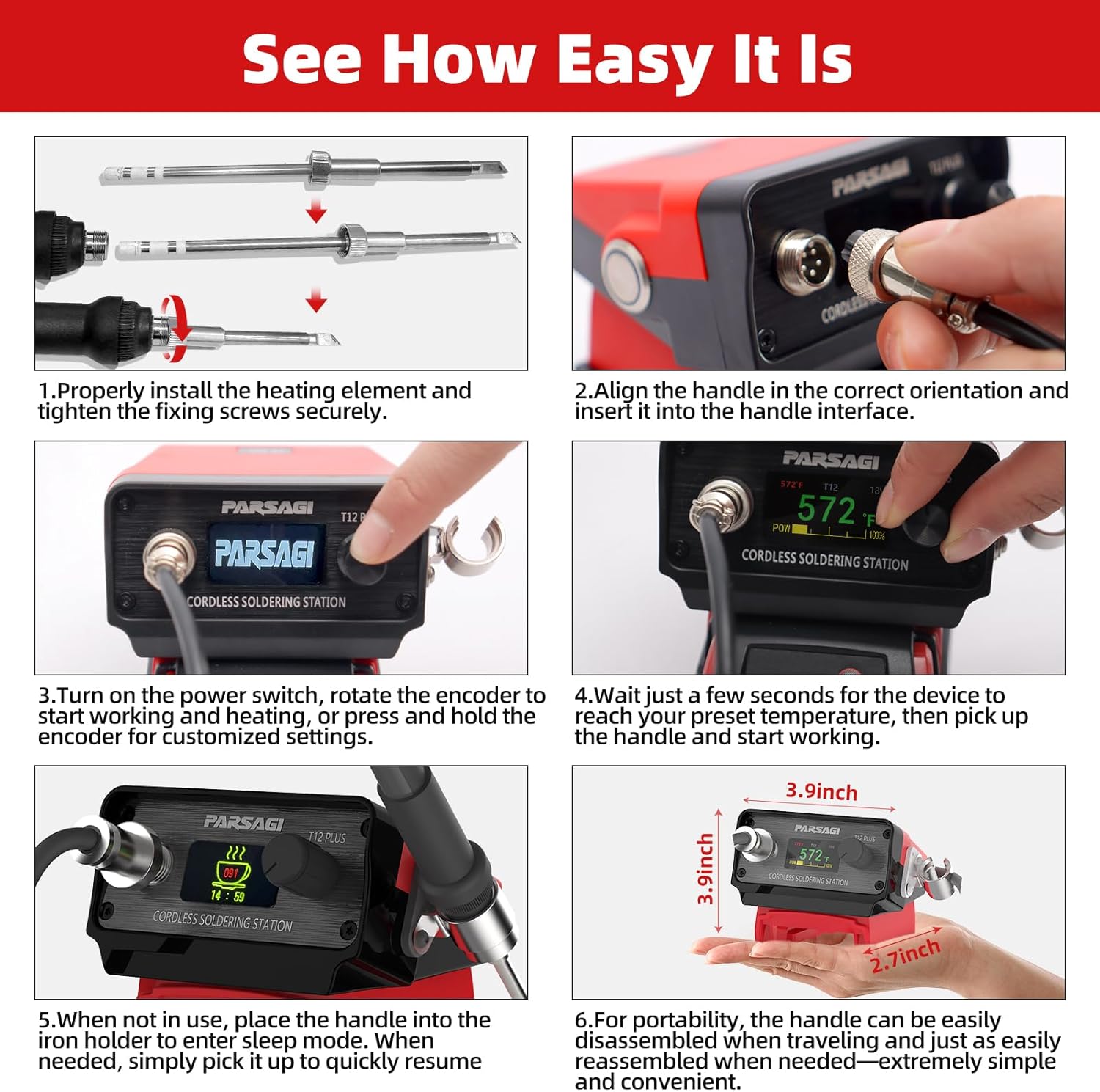 Step-by-step guide for installing soldering iron tip and connecting handle