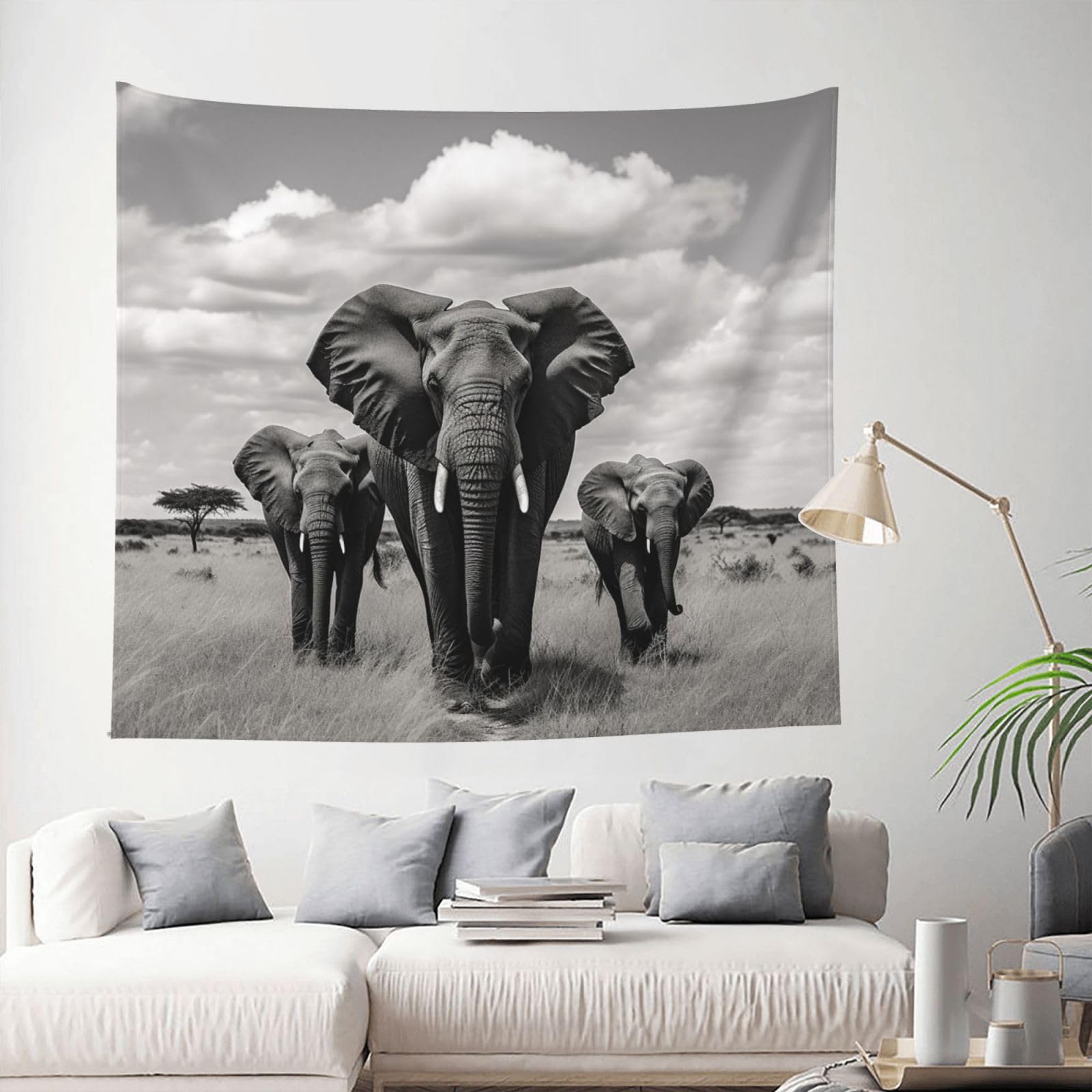 MXDLKSWPOH Tapestry 152x130 cm Art Wall Hanging for Living Room Modern Soft Aesthetic Tapestries Poster Elephant Walking Tapestry Home Decoration Large Wall Tapestries for Bedroom Dorm Decor