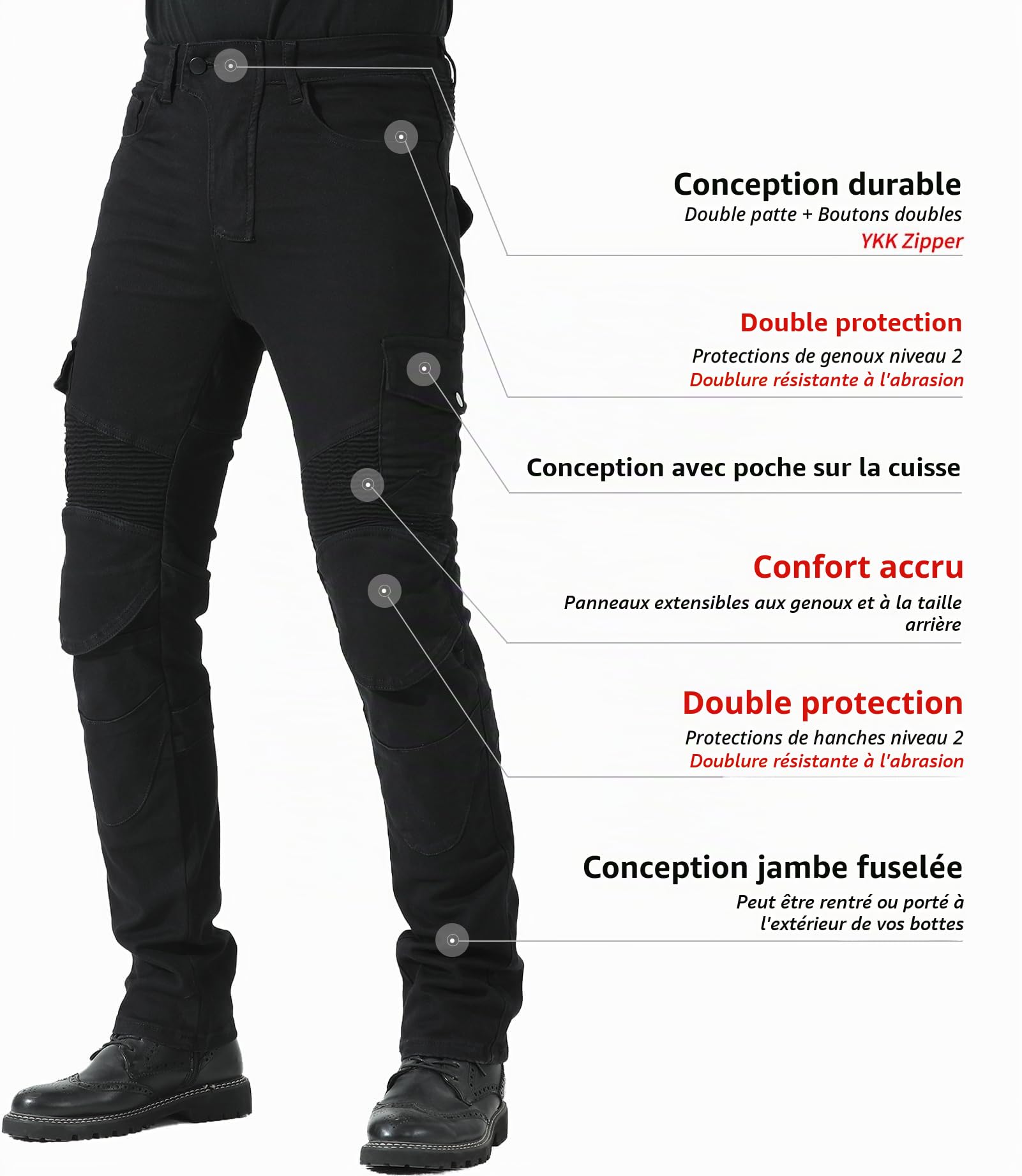 CTBQiTom Pantalons de Moto pour Hommes avec Doublure de Protection en aramide Pantalon de Moto avec Armure CE Amovible