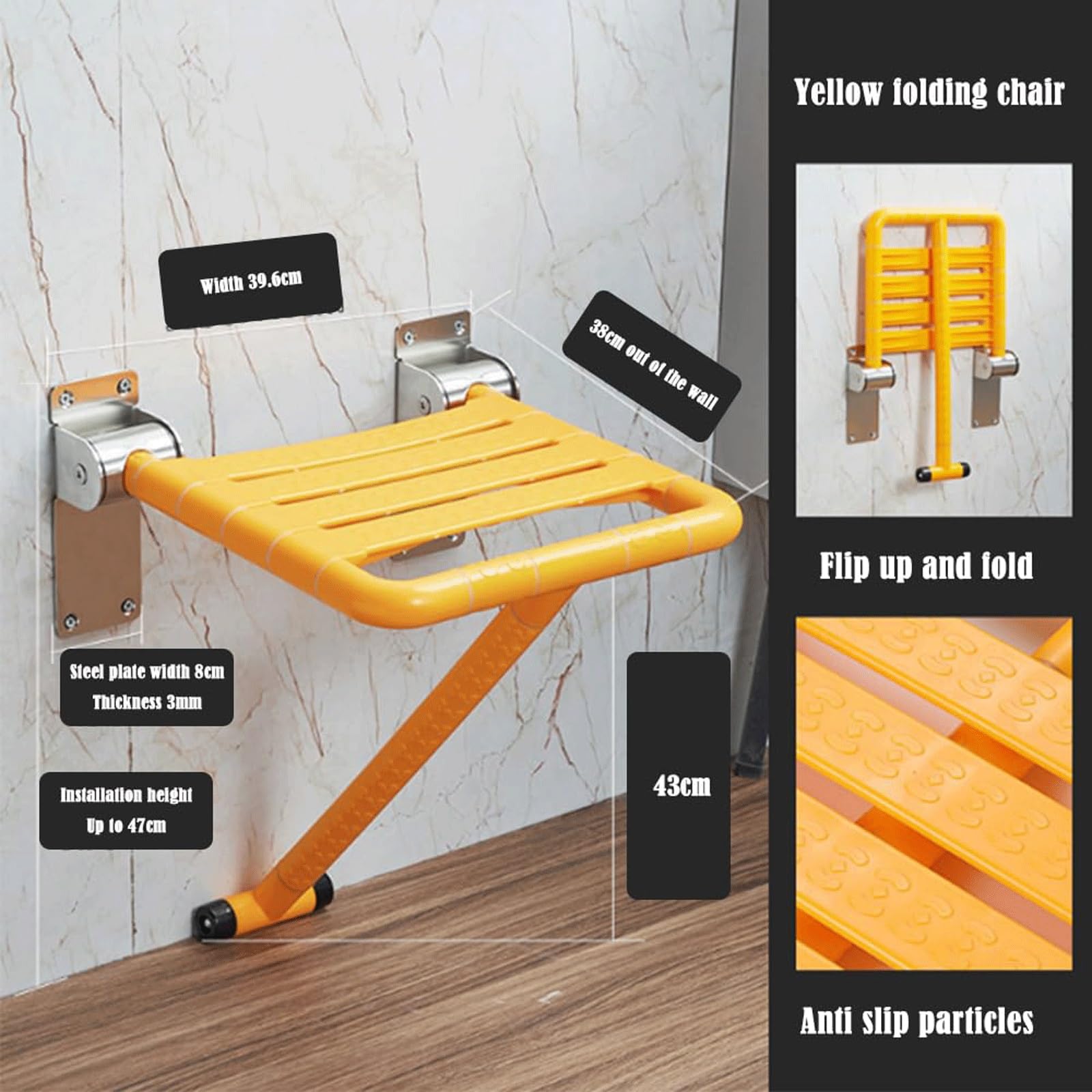 Silla plegable de baño, asiento de ducha plegable montado en la pared, taburete plegable de ABS accesible, capacidad máxima de peso de 300 libras, diseño plegable que ahorra espacio (blanco)