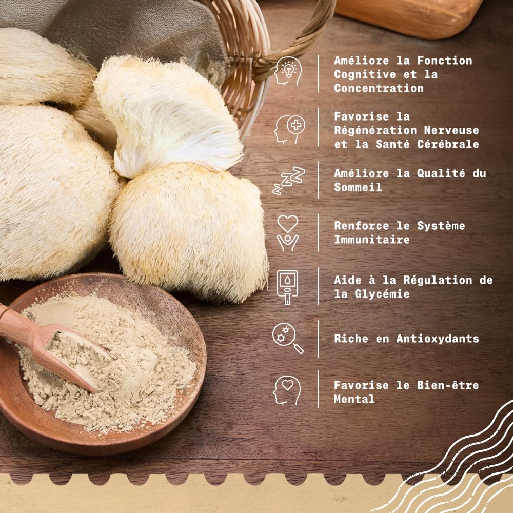 NaturaleBio Hericium Poudre Bio 200g | Bio, Vegan, Sans Gluten | Favorise la Fonction Cognitive, la Santé Intestinale & Immunitaire | Riche en Composés Bioactifs | Facile à Consommer