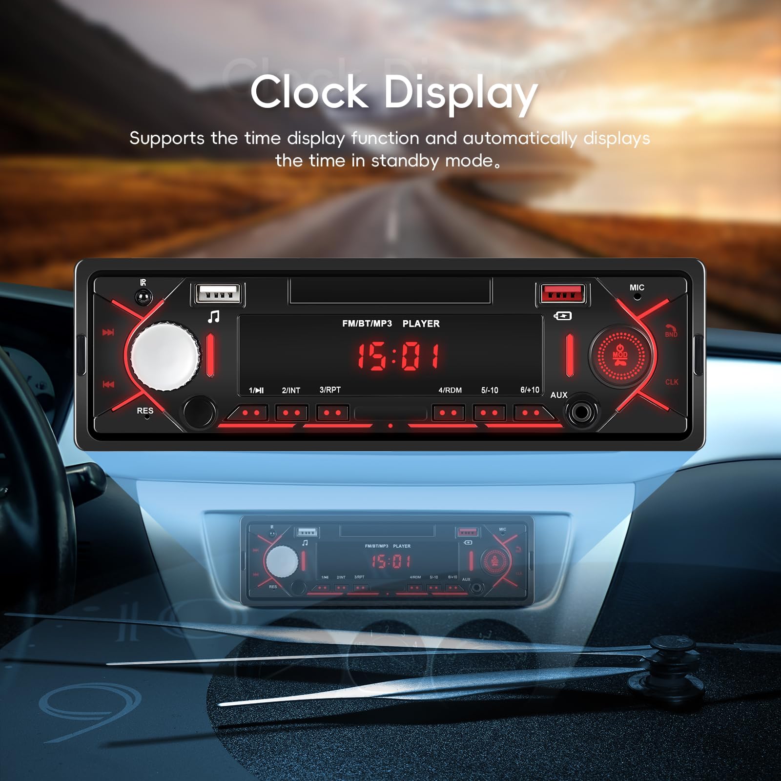 Autoradio 1 Din Bluetooth 5.0 Auto Radio mit Bluetooth Freisprecheinrichtung FM Radio/2 USB/TF/AUX IN RCA Autoradio 1 DIN MP3 Player Stereo-Receiver für Auto, Schnellladung