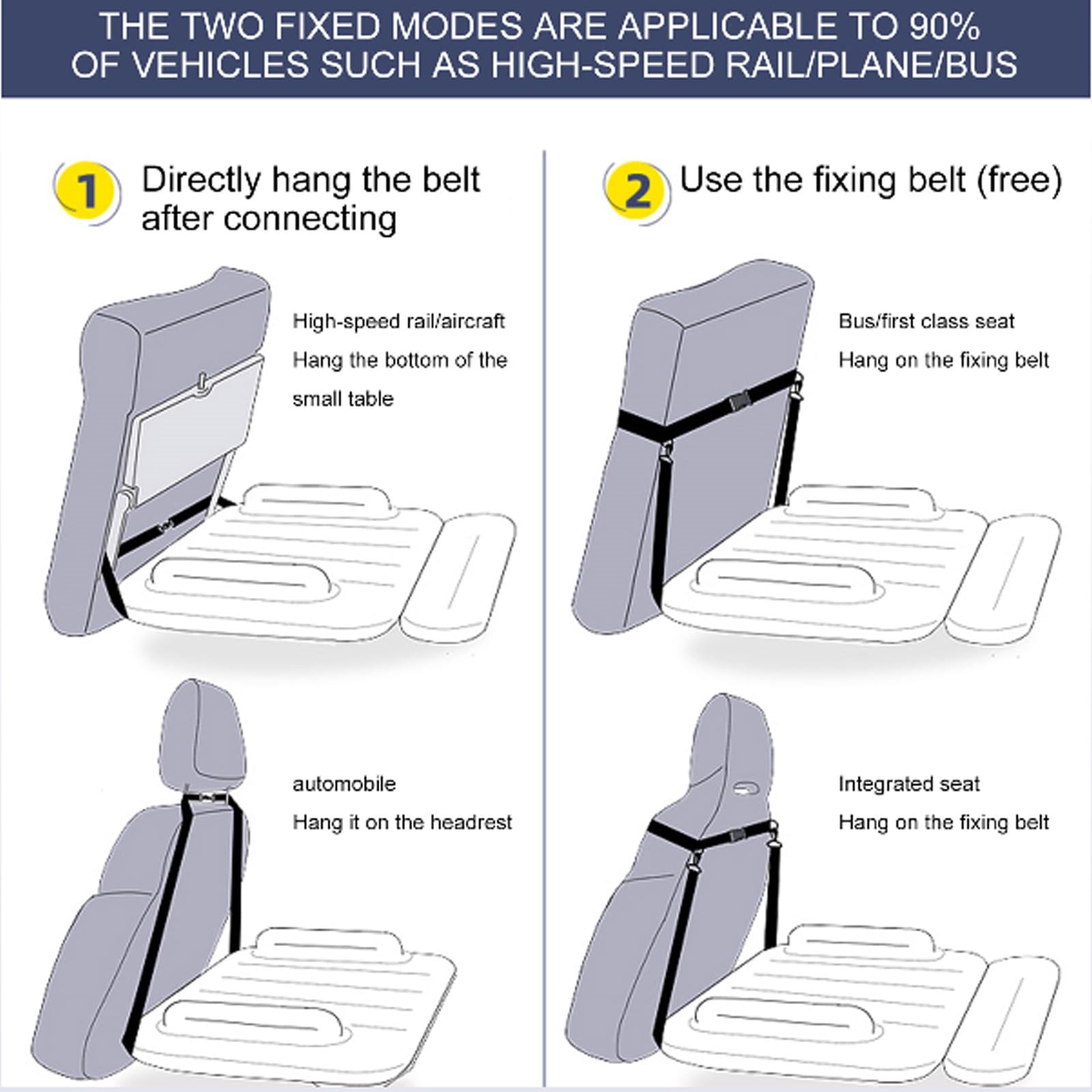 Lettino da Viaggio Gonfiabile per Bambini Lettino da Aereo Gonfiabile per Bambini Lettino da Viaggio per Bambini Portatile Cintura di Sicurezza e Borsa per Il Trasporto Incluse,A