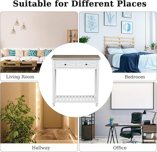 Miniatura 5 de ideo Mesa consola blanca moderna con almacenamiento, mesa de entrada estrecha, 29.8 pies de largo x 10.8 pies de ancho x 31.8 pies de alto,