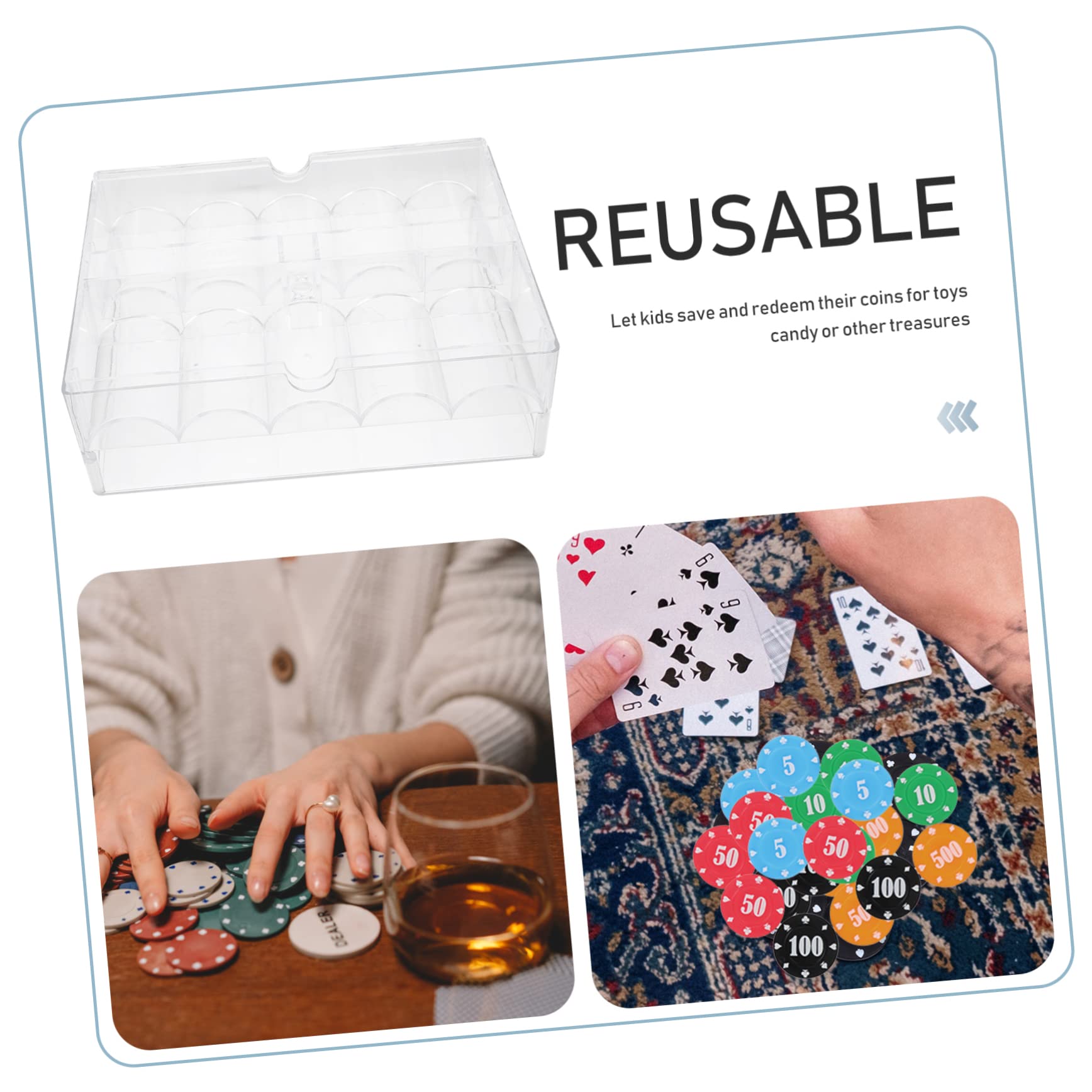 Boîte à Jetons de Poker 200 Cartes en Acrylique Transparente Couvercle | Rangement pour Chips, Design Clair pour Repérer Vite le Contenu, Plateau Ordonné pour Table de Jeu