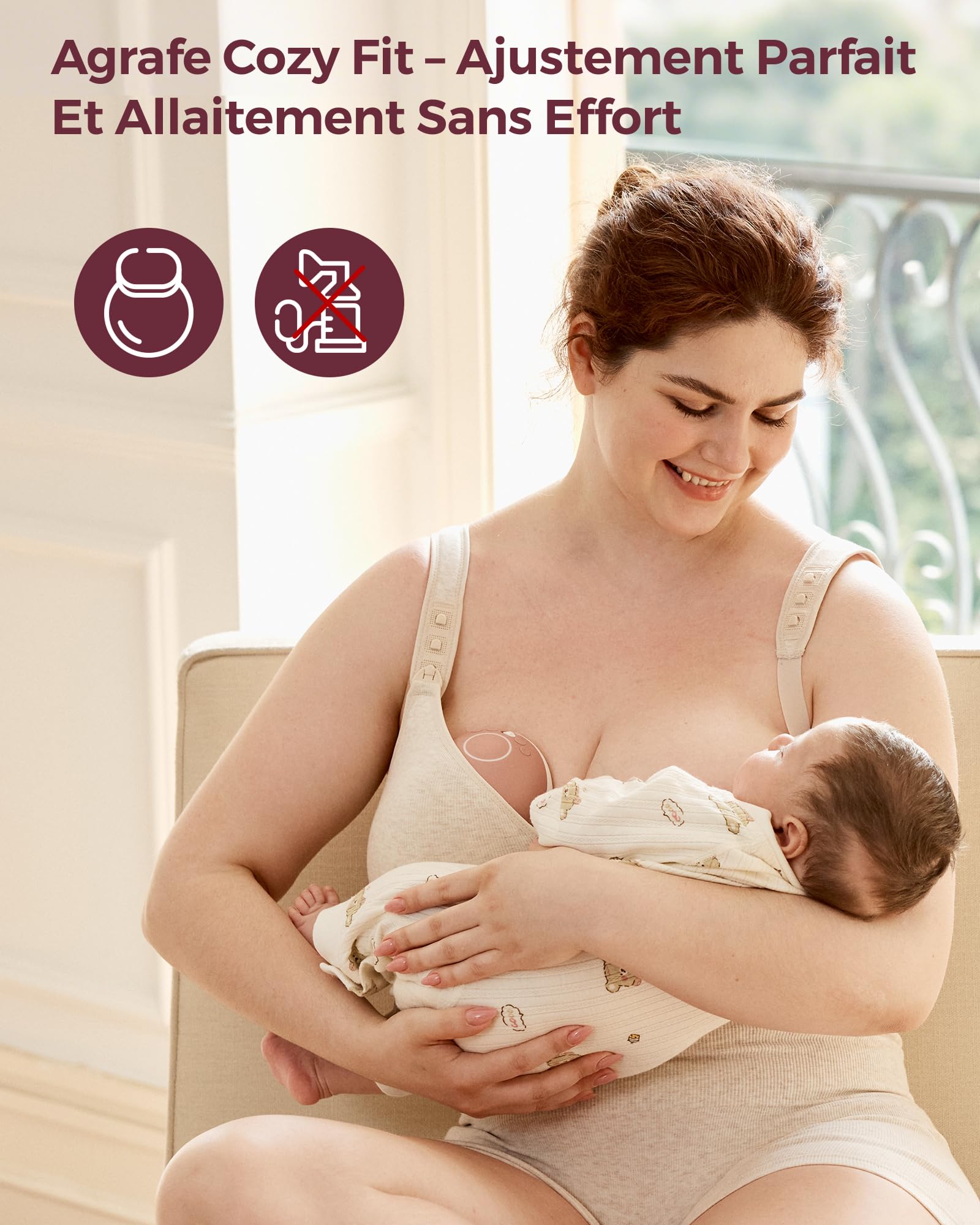 Momcozy Soutien-gorge d'allaitement en coton sans armatures avec rembourrage fixe, coupe sur toute la surface, réglable