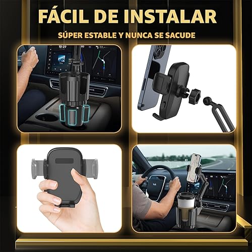 Miniatura 6 de Soportes de teléfono para tu automóvil, 2 en 1 universal portavasos expansor base ajustable con soporte para teléfono, brazo largo con rotación de