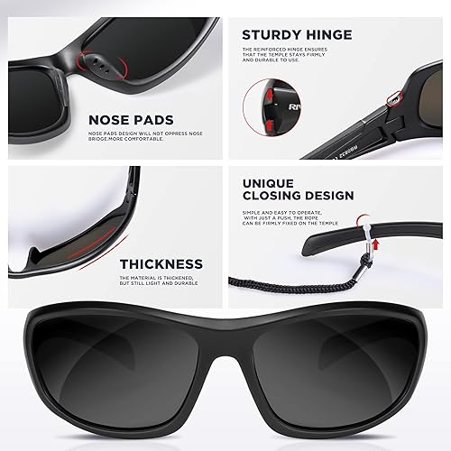 Miniatura 3 de RIVBOS Gafas de sol polarizadas con protección UV400 para hombres y mujeres, pesca, ciclismo y actividades al aire libre RB832