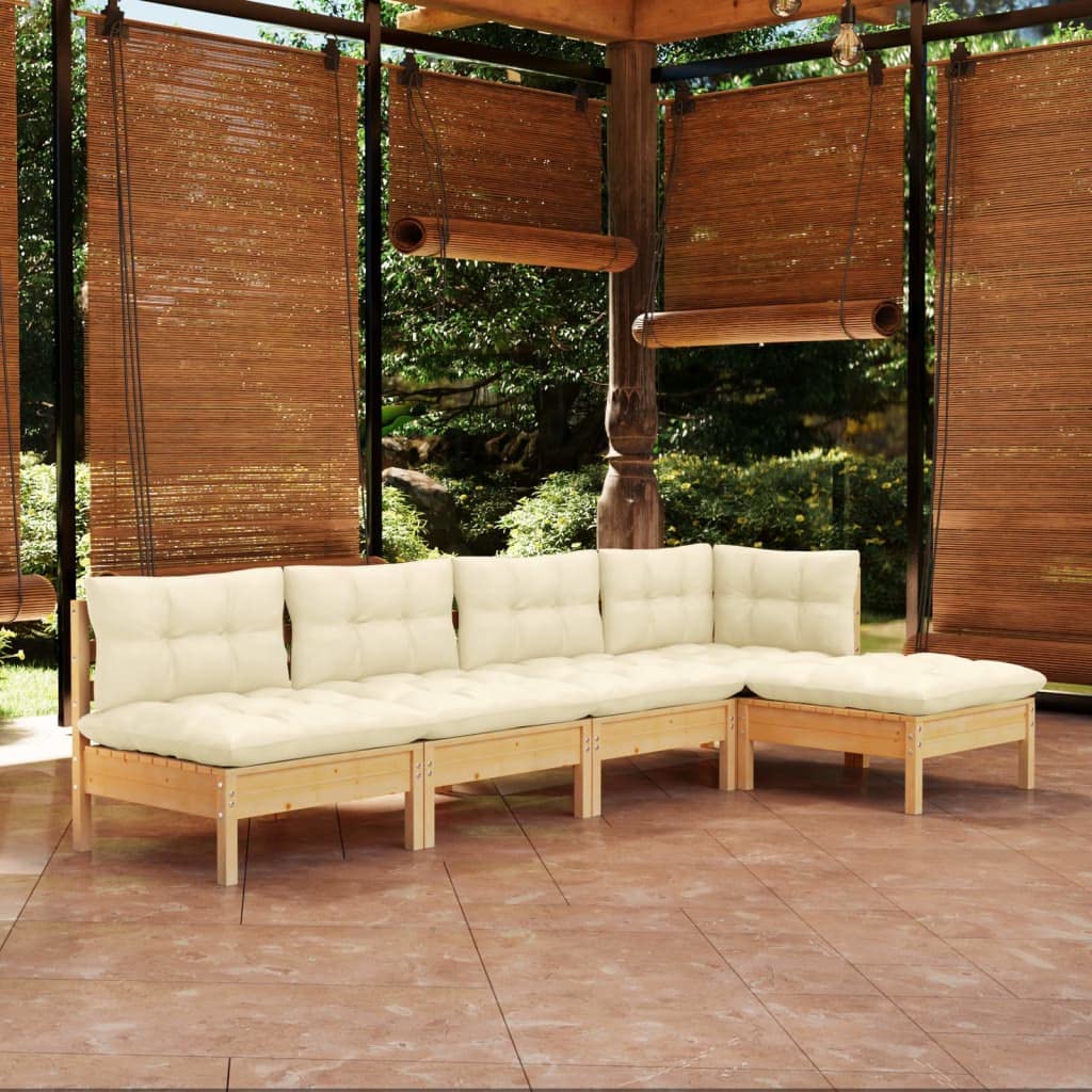 Générique Salon de Jardin 5 pcs avec Coussins crème Bois de pin,Salons de Jardin,3096334