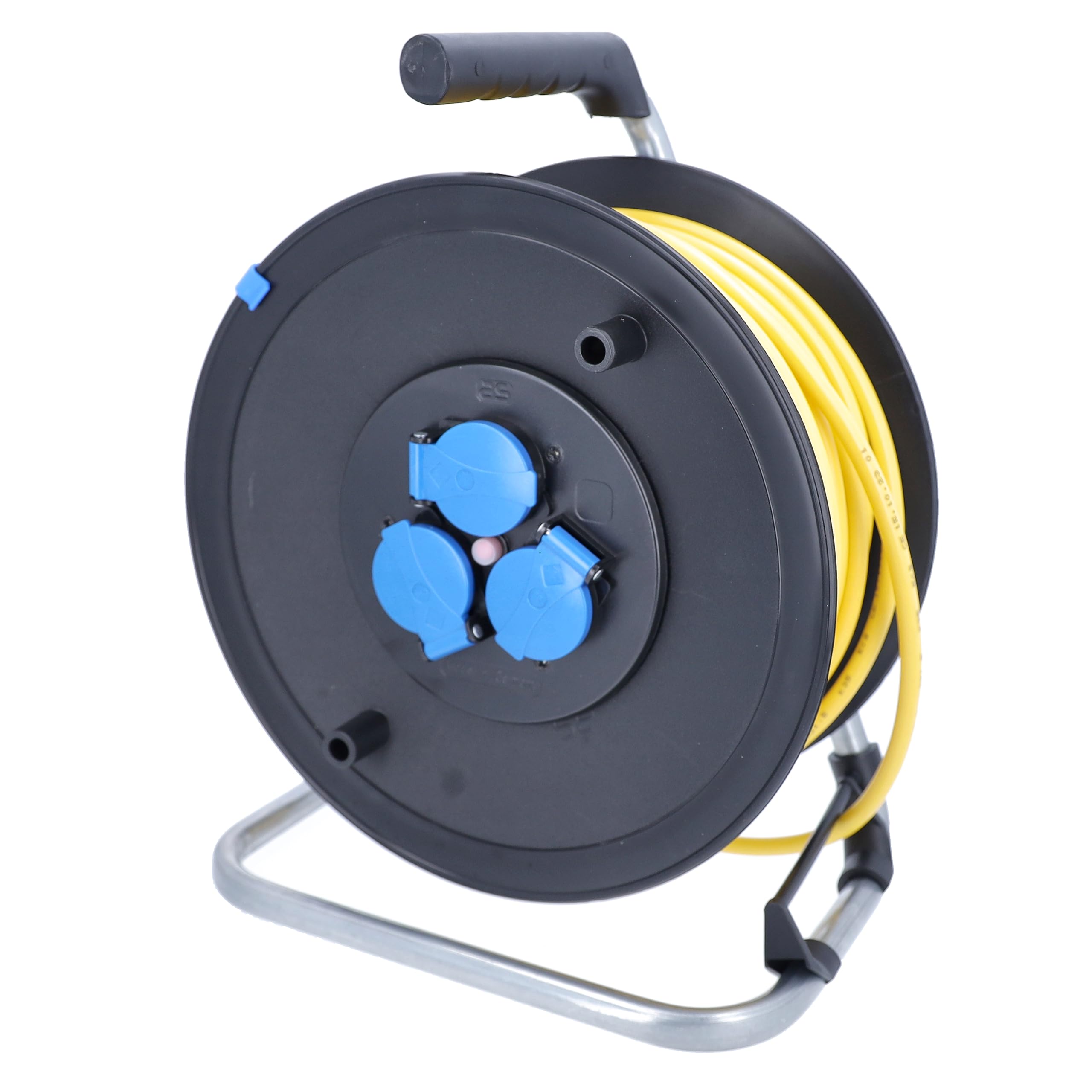 as - Schwabe enrollacables 50 m AT-N07V3V3-F 3G1,5, IP44 exterior, 3 tomas de corriente con toma de tierra, freno de bloqueo, guía de cable, Made in Germany