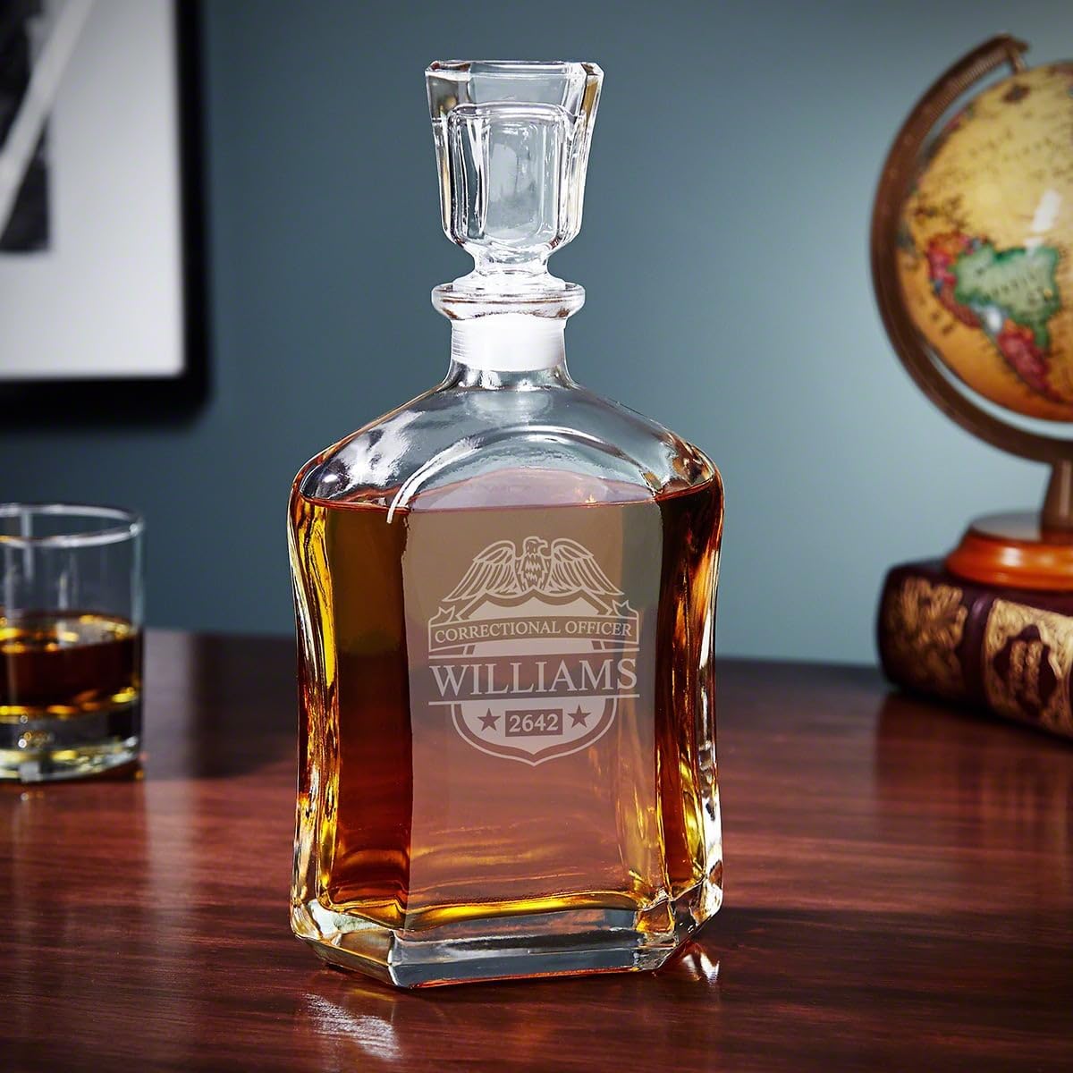 Police Badge Personalized Whiskey Glass Set with Wood Box (Custom Product)