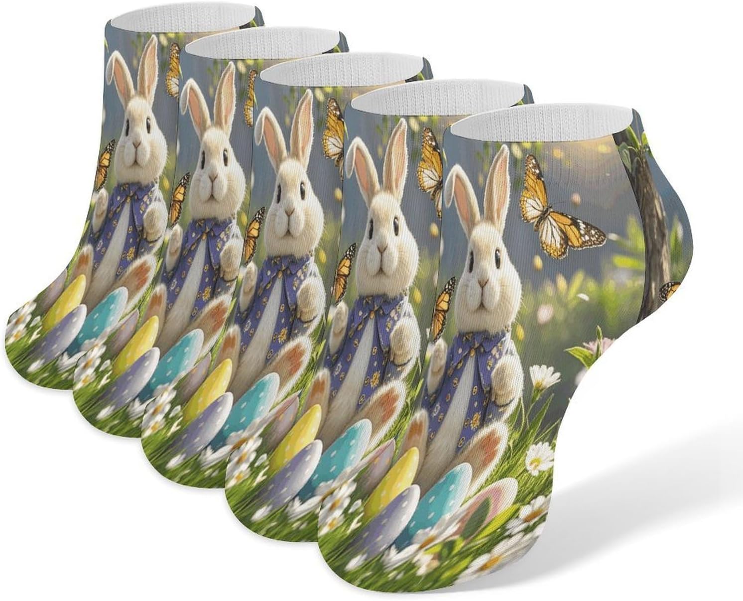 Socks for Men Women 5 Pairs Short Ankle Socks | Easter Bunny Spring Butterfly Low Cut Casual Crew Sock Cute Breathable Athletic Socks Non Slip No Show Sock