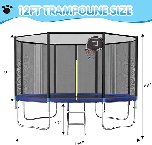 Miniatura 19 de Tranpoline - Tranpoline para exteriores de 16 pies, 14 pies, 12 pies, 10 pies, para niños y adultos, capacidad de peso de tranpoline de 300 a 1000