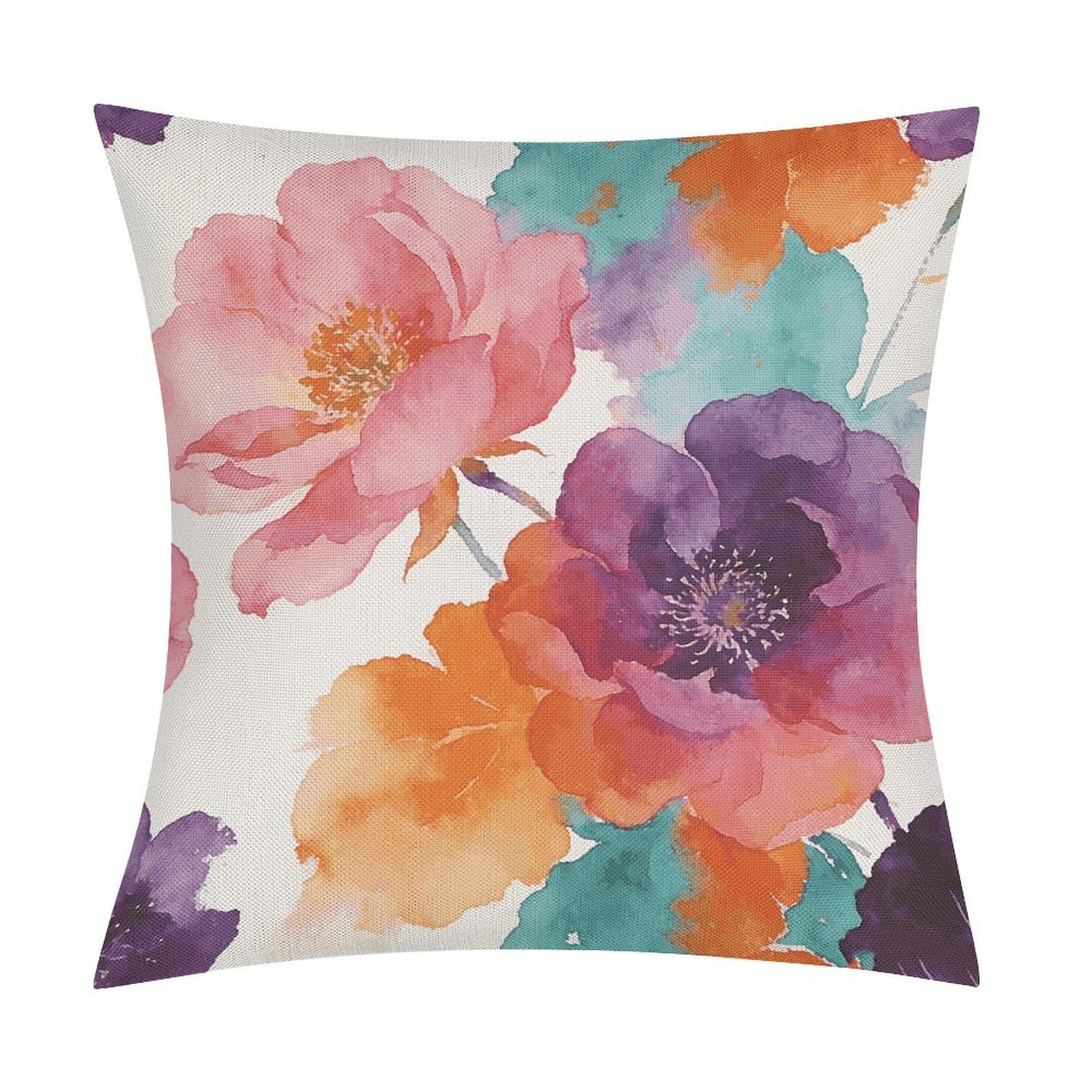 FekiLoot Clusters of Watercolor Flowers Throw Pillow Cover Soft Square Cushion Case Farmhouse Cushion Cover Decorative Pillow Cover Modern Pillowcase for Sofa Living Room Bed Home Decor 18x18 Inch