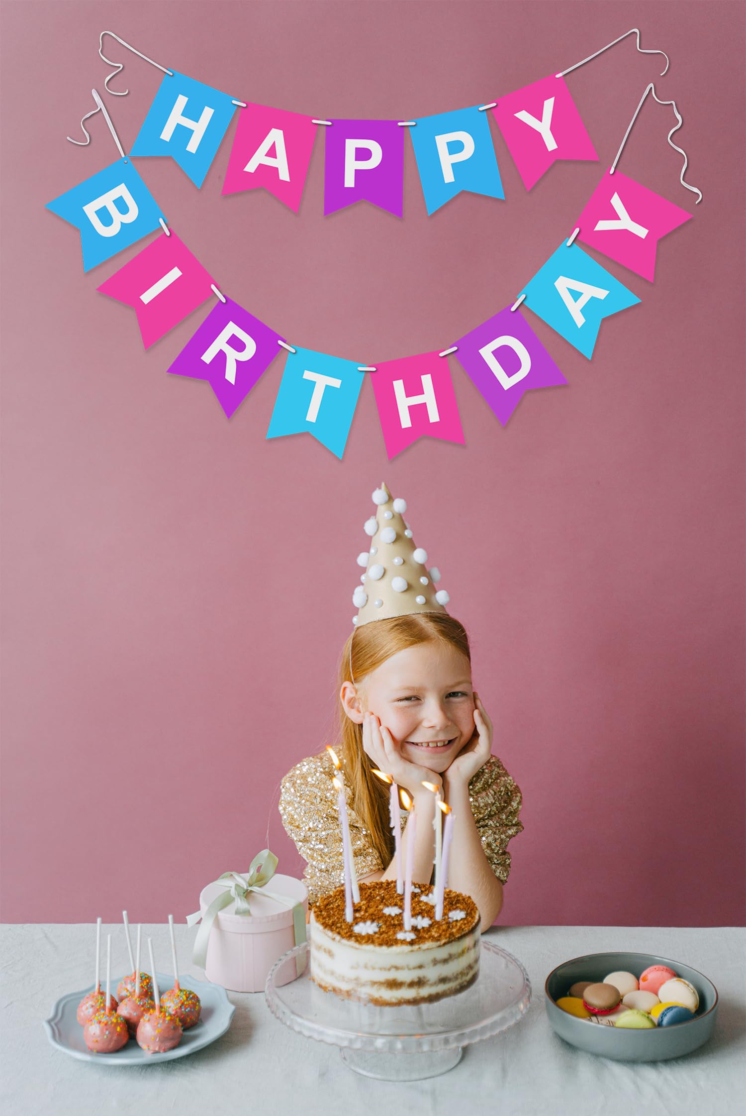Sfondo Per Festa Di Compleanno Rosa E Nero Con Scritta Happy Birthday – 1,9x1,1 M, Tessuto Poliestere, Con Corda Inclusa, Perfetto Per Foto E Decorazioni Da Interno/Esterno - 3