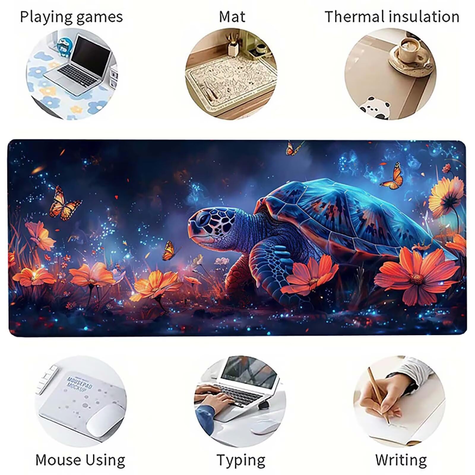 Tapis de Souris XXL 1200x600x3mm, Bleu Tapis de Souris Gaming avec Surface en Caoutchouc Antidérapant, Améliore la Précision et la Vitesse, Accessoire Bureau, Cadeau Homme, Tortue De Mer 7-5354