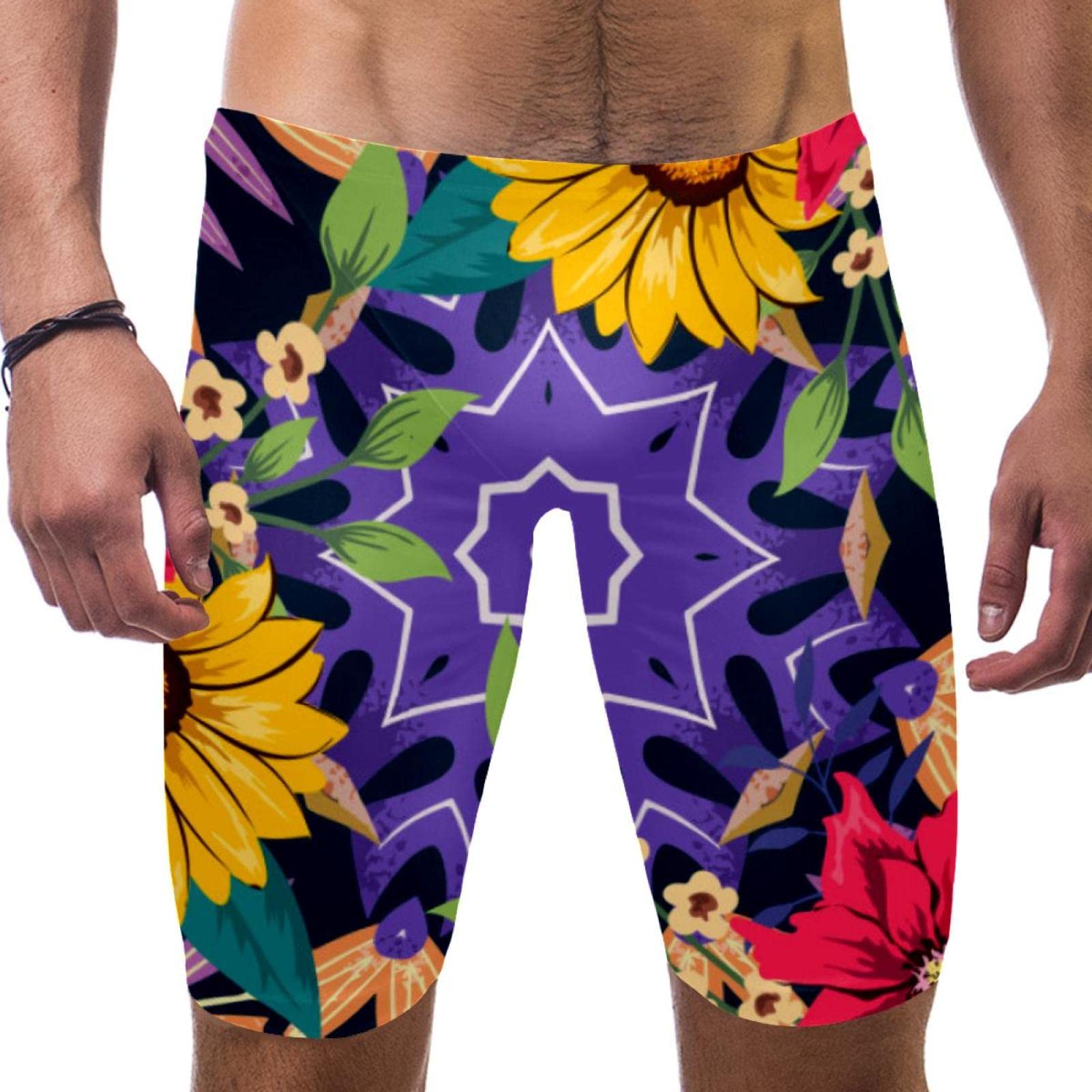 Maillot de bain de compétition multicolore à fleurs coupe jambe carrée L