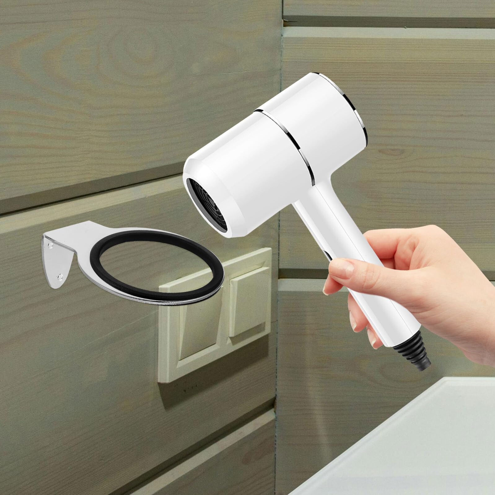 PLAFOPE Soporte para Secador de Pelo 4 Piezas Acero Inoxidable Diseño Moderno para Baño y Peluquería