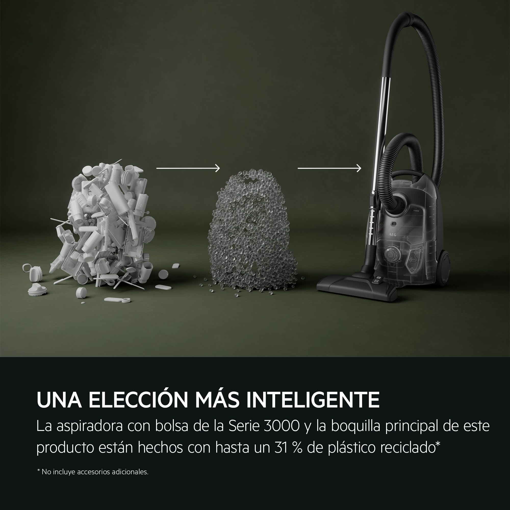 AEG Aspiradora de Trineo con Bolsa AB31C1GG, Multisuperficie, Compacta, Filtro HEPA Lavable, 750W, Depósito 3L, Radio 7.5m, Bajo Ruido 78dB, Cepillo DustPro, 2 Accesorios, Diseño Sostenible